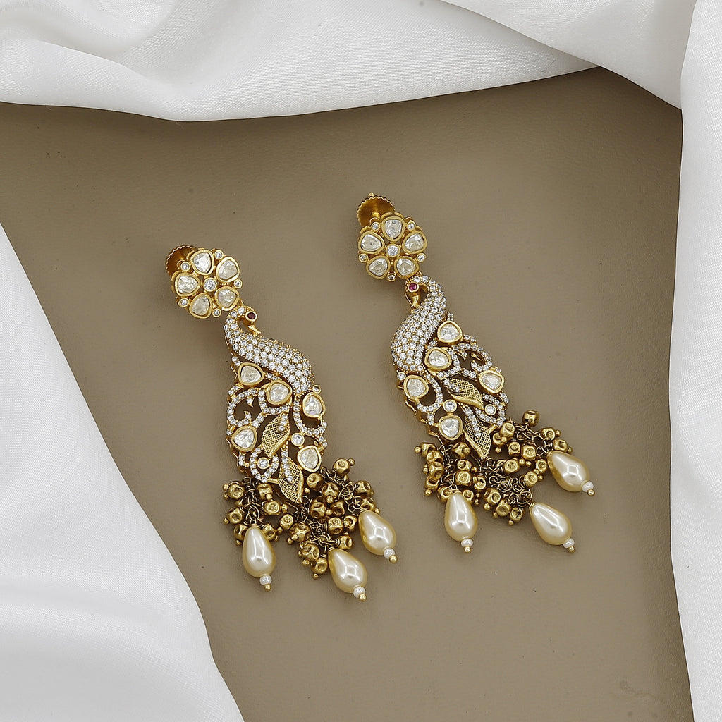 Exclusive Peacock Kundan Necklace Set with Pearl Drops