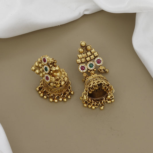 Antique Gold Toned Choker Necklace Set with Jhumka Earrings