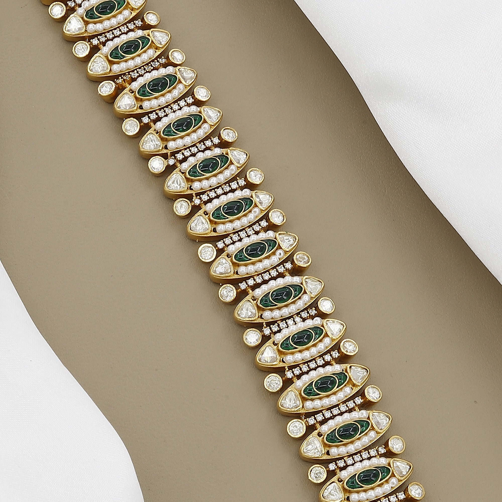 Oval Green Stone & Pearl Heritage Piece Antique Bracelet