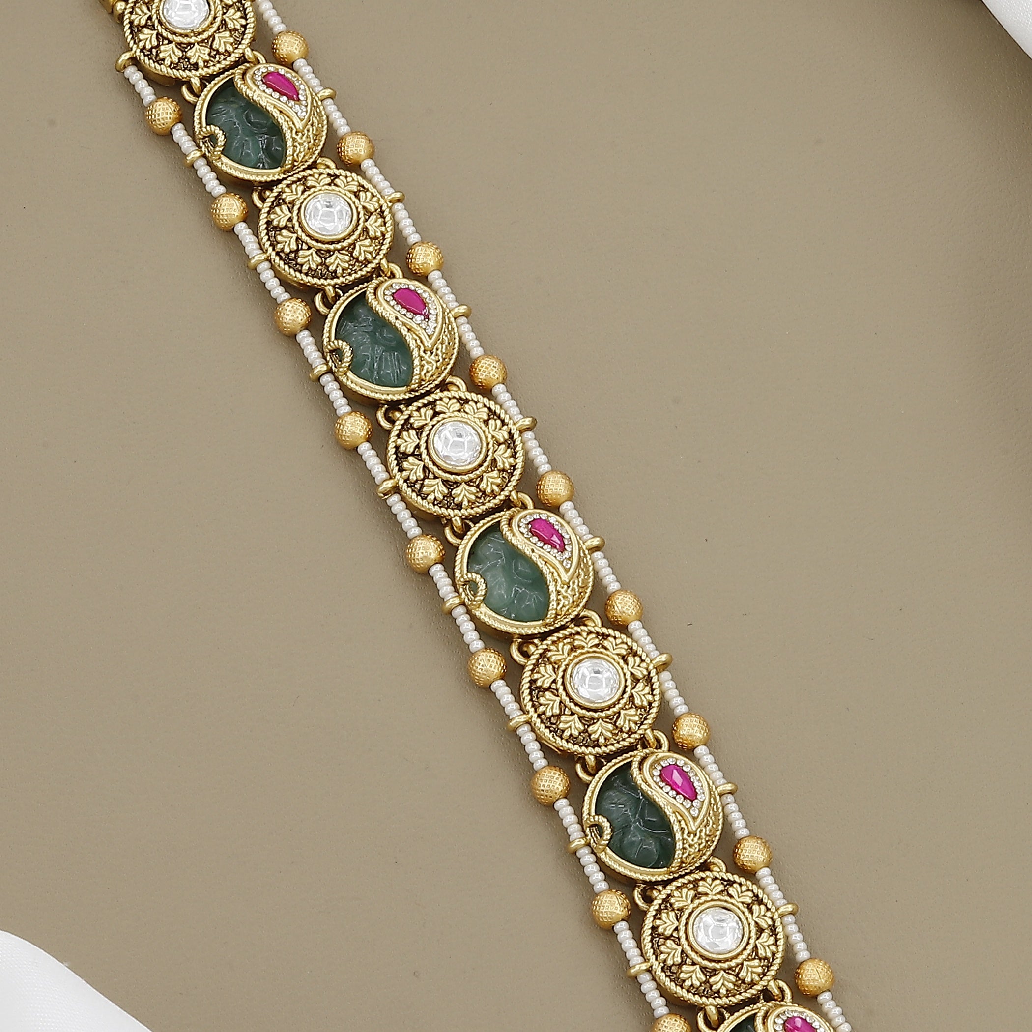 Heirloom  Bracelet with Kundan, and Pearl Borders