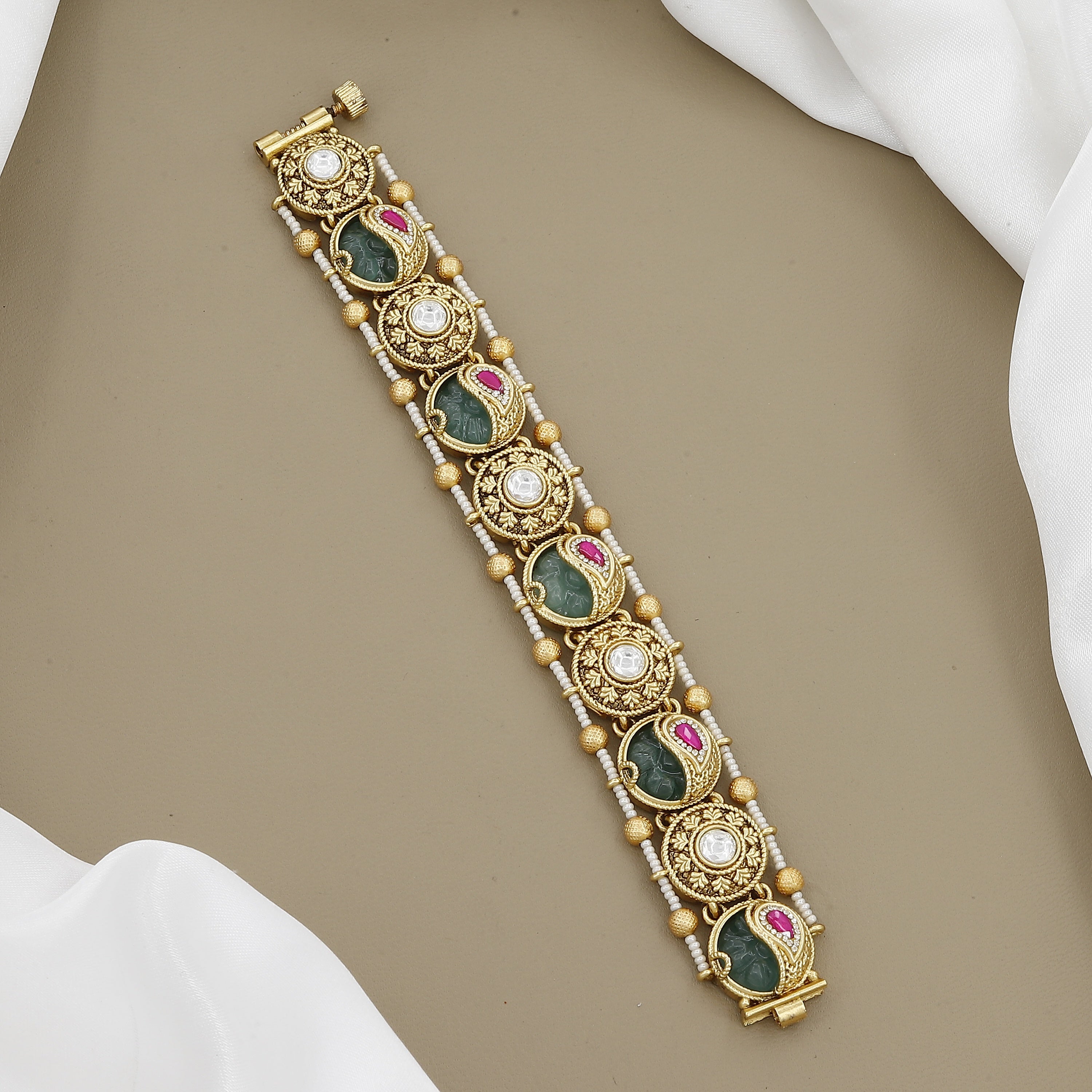Heirloom  Bracelet with Kundan, and Pearl Borders