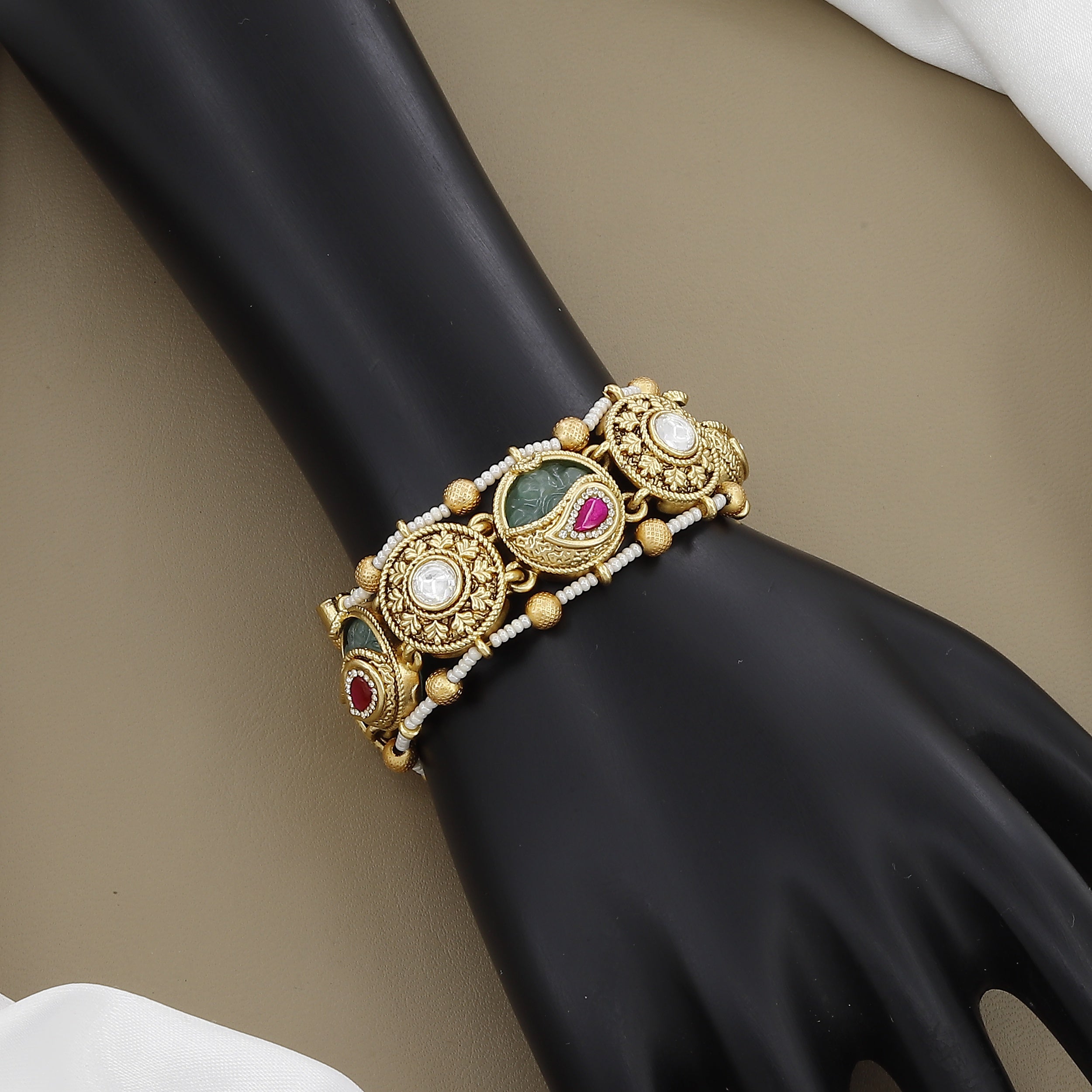 Heirloom  Bracelet with Kundan, and Pearl Borders