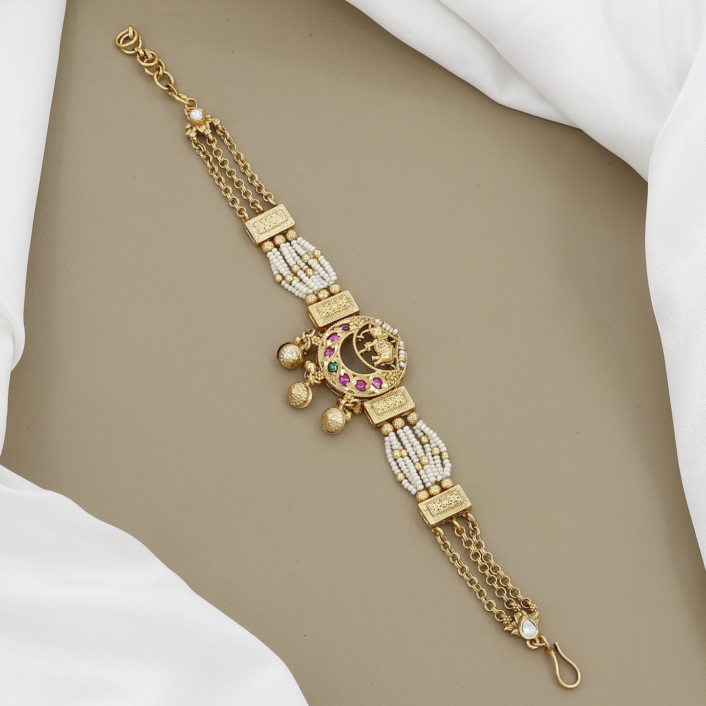 Traditional Gold & Pearl Crescent Moon Bracelet