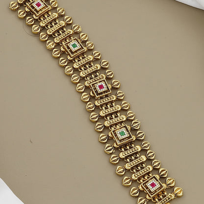 Royal Grid Antique Gold-Toned Bracelet with Kundan