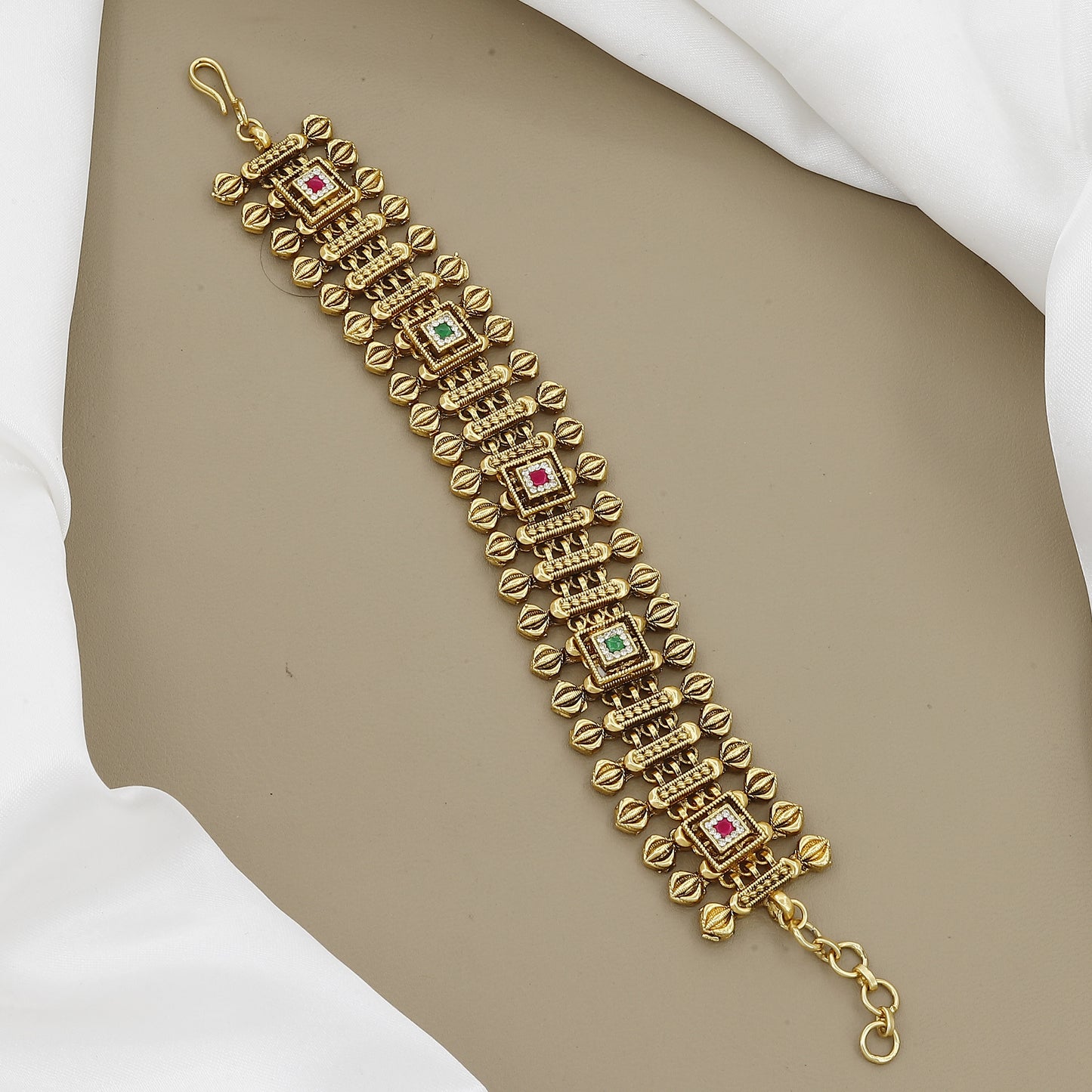 Royal Grid Antique Gold-Toned Bracelet with Kundan