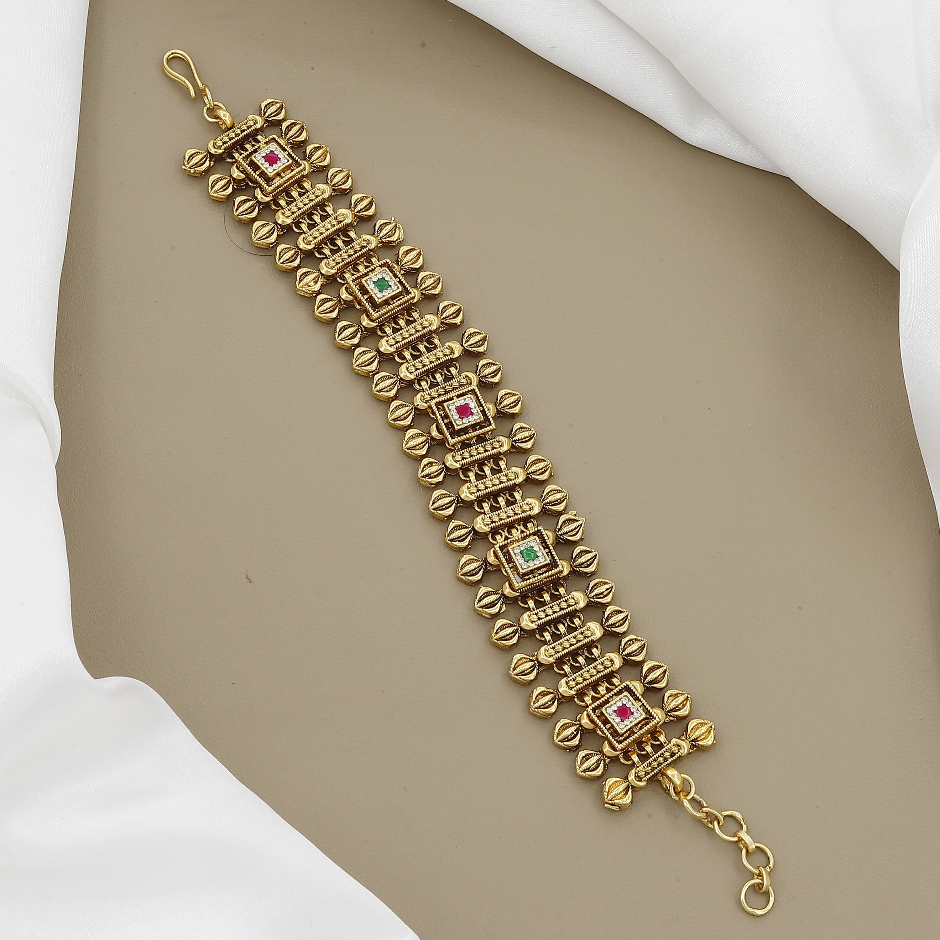 Royal Grid Antique Gold-Toned Bracelet with Kundan