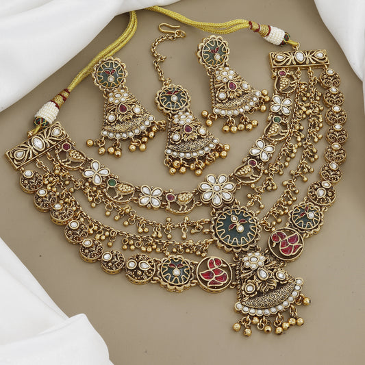Minimalist Gold-Toned Geometric Charm Necklace Set with Earrings