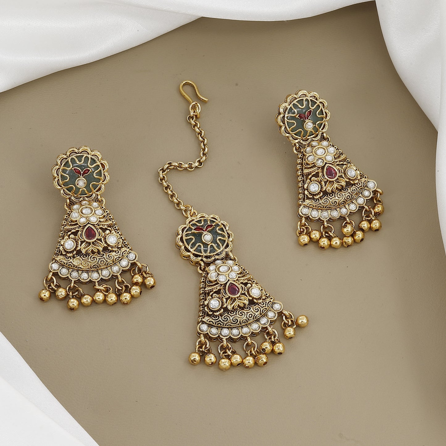 Minimalist Gold-Toned Geometric Charm Necklace Set with Earrings