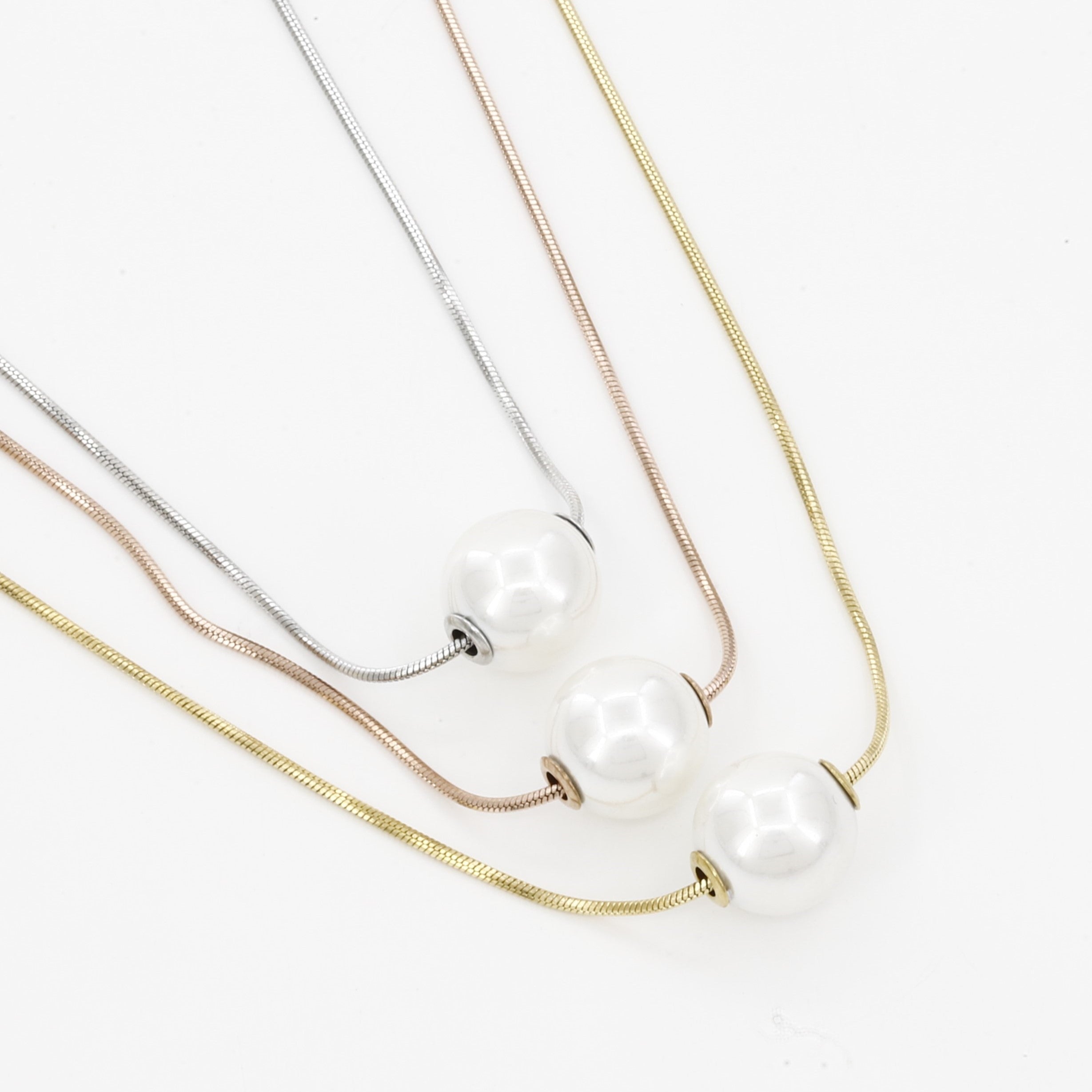 Triple Chain Floating Pearl Necklace