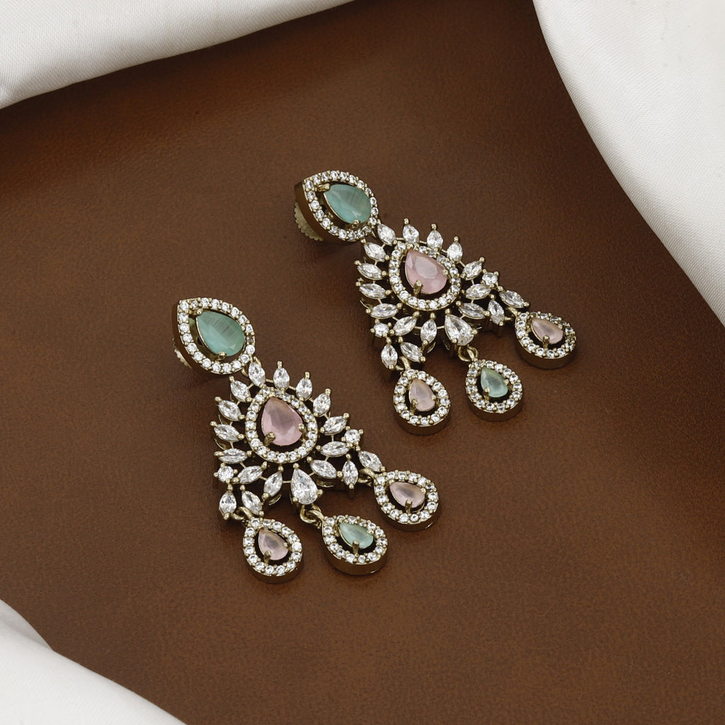 Mehndi Polished Elegant American Diamond Floral Necklace Set