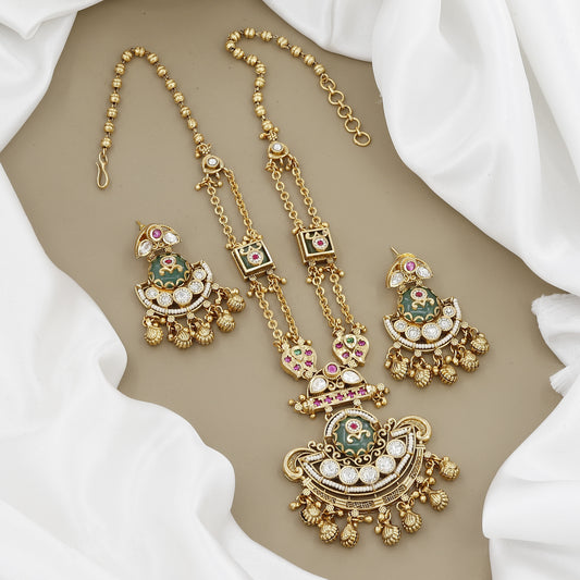 Antique Finish Vibrant Meenakari Long Necklace & Dangle Earrings Set