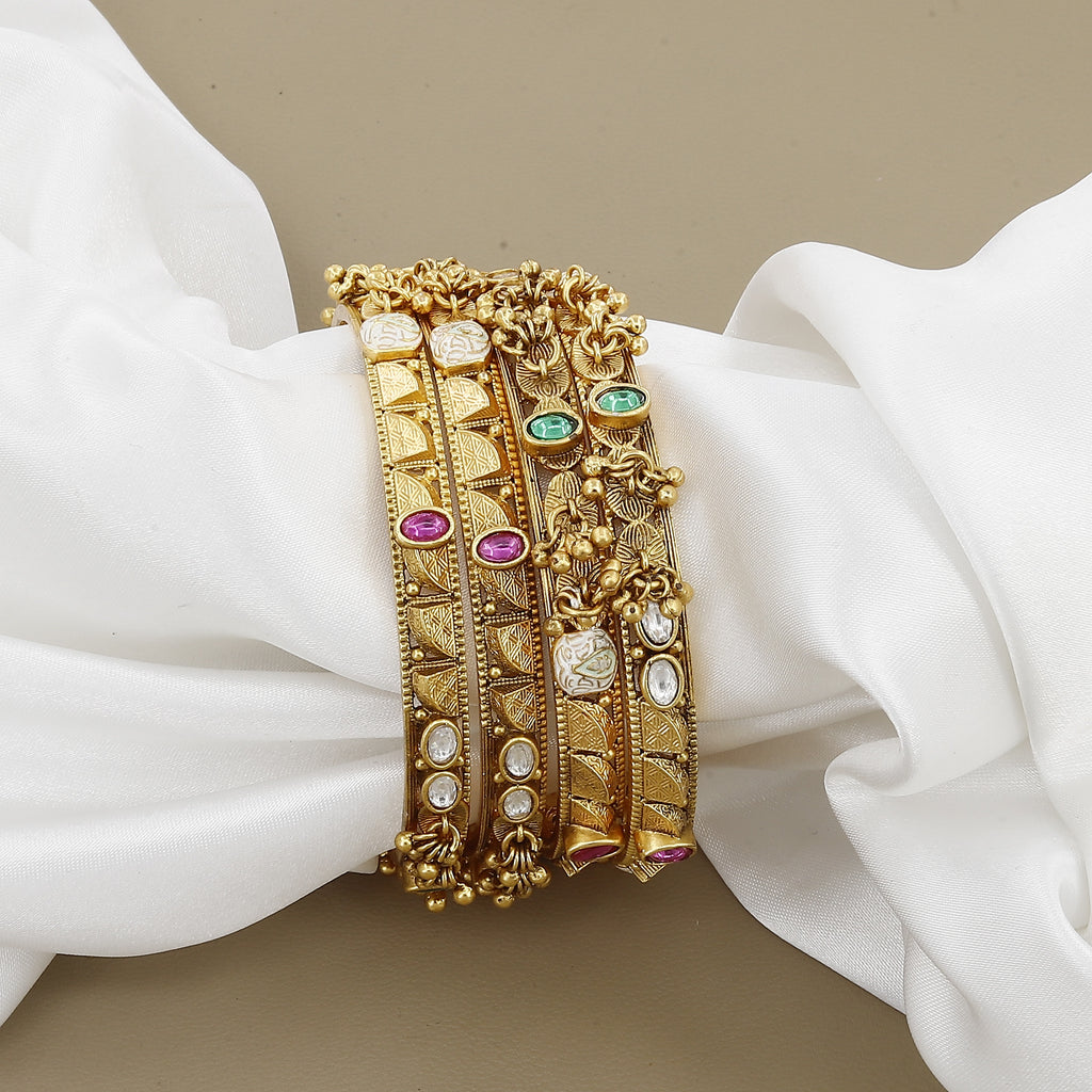 Traditional Kangan Set: Polki-Style & Ruby Antique Bangles