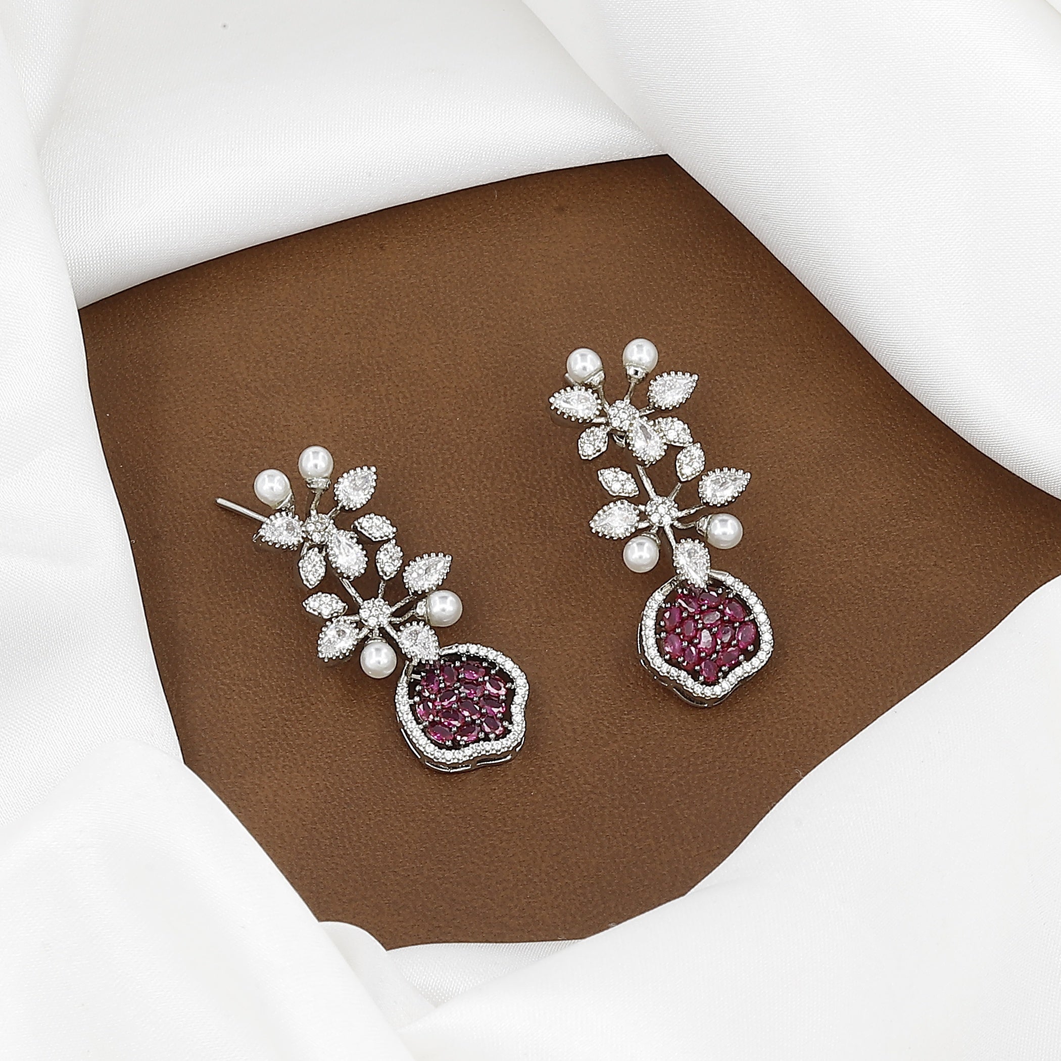 CZ & Pearl Floral Diamond Necklace and Earring Set