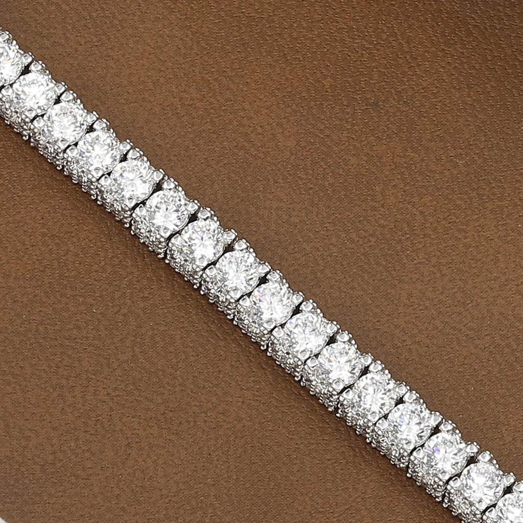 Pave Detail Round Brilliant Cut Classic Tennis Bracelet