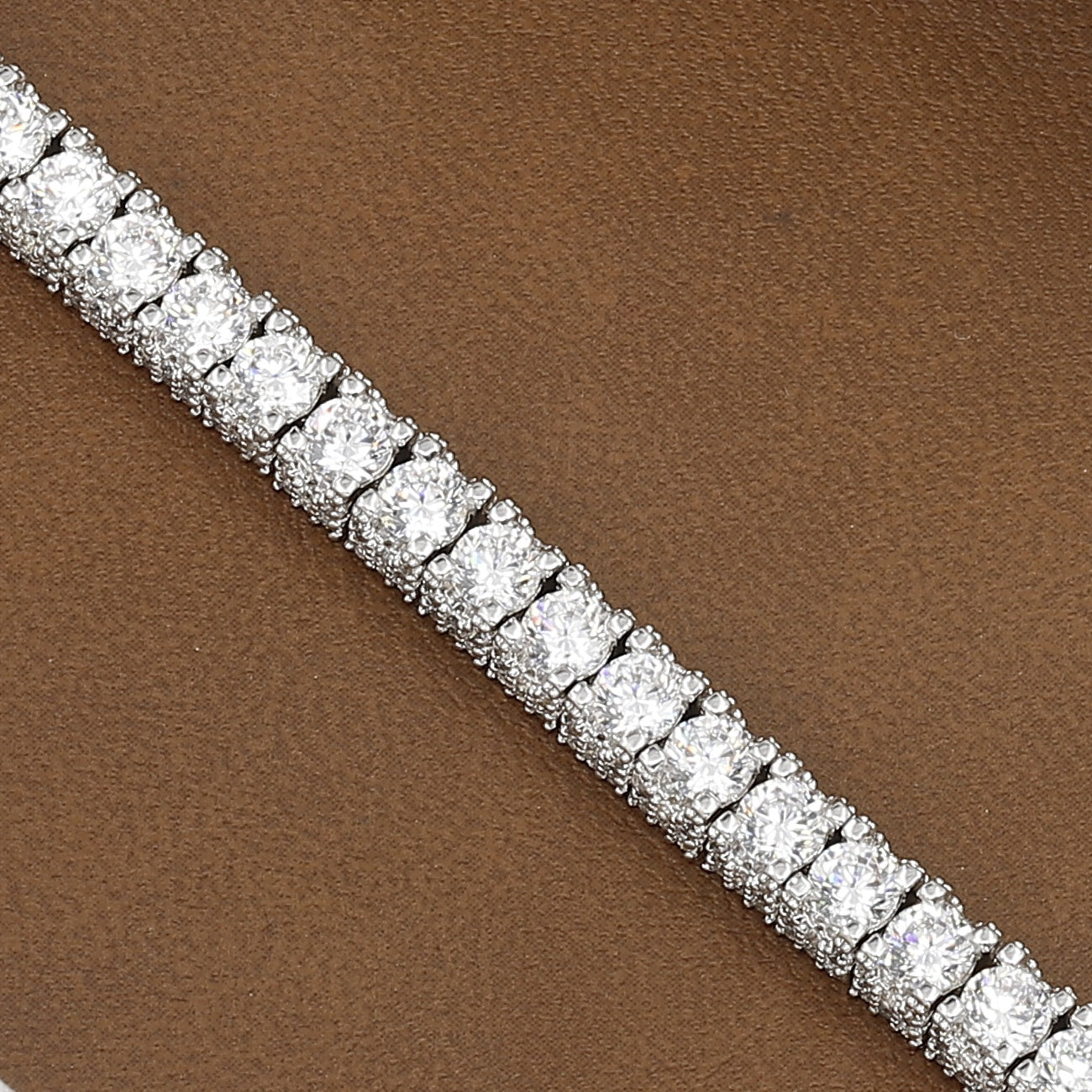 Pave Detail Round Brilliant Cut Classic Tennis Bracelet