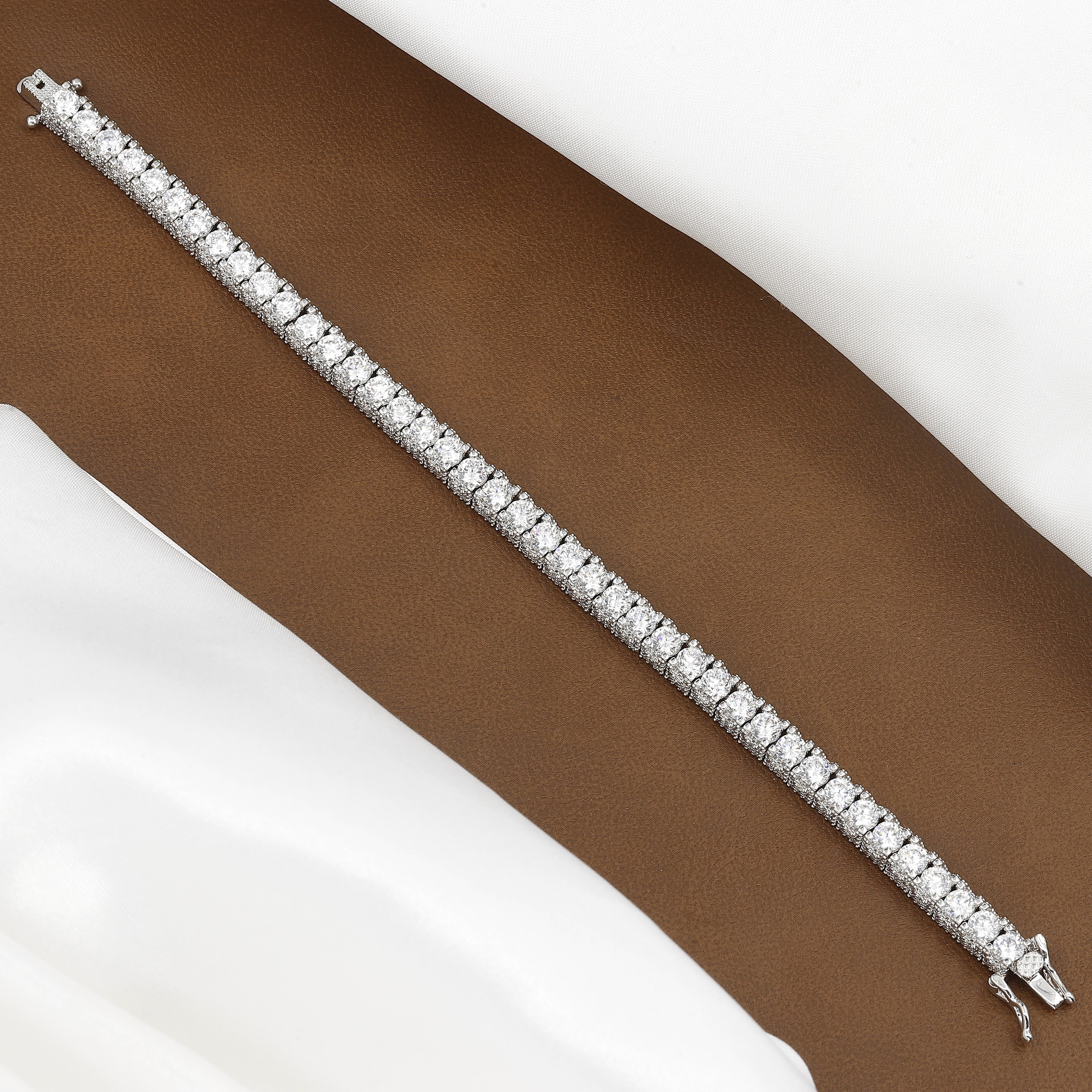 Pave Detail Round Brilliant Cut Classic Tennis Bracelet
