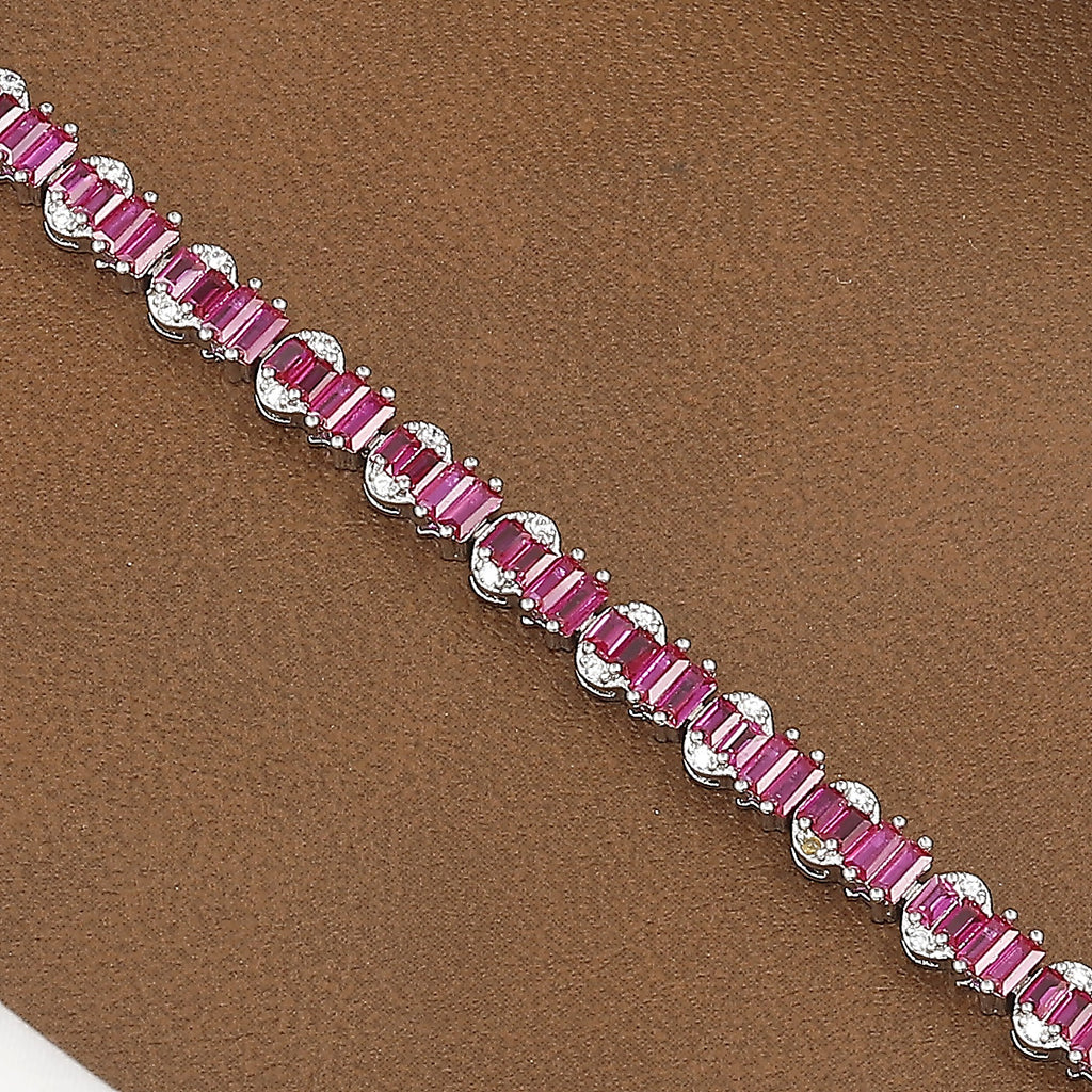 Ruby Red Baguette & Diamond Accent Tennis Bracelet