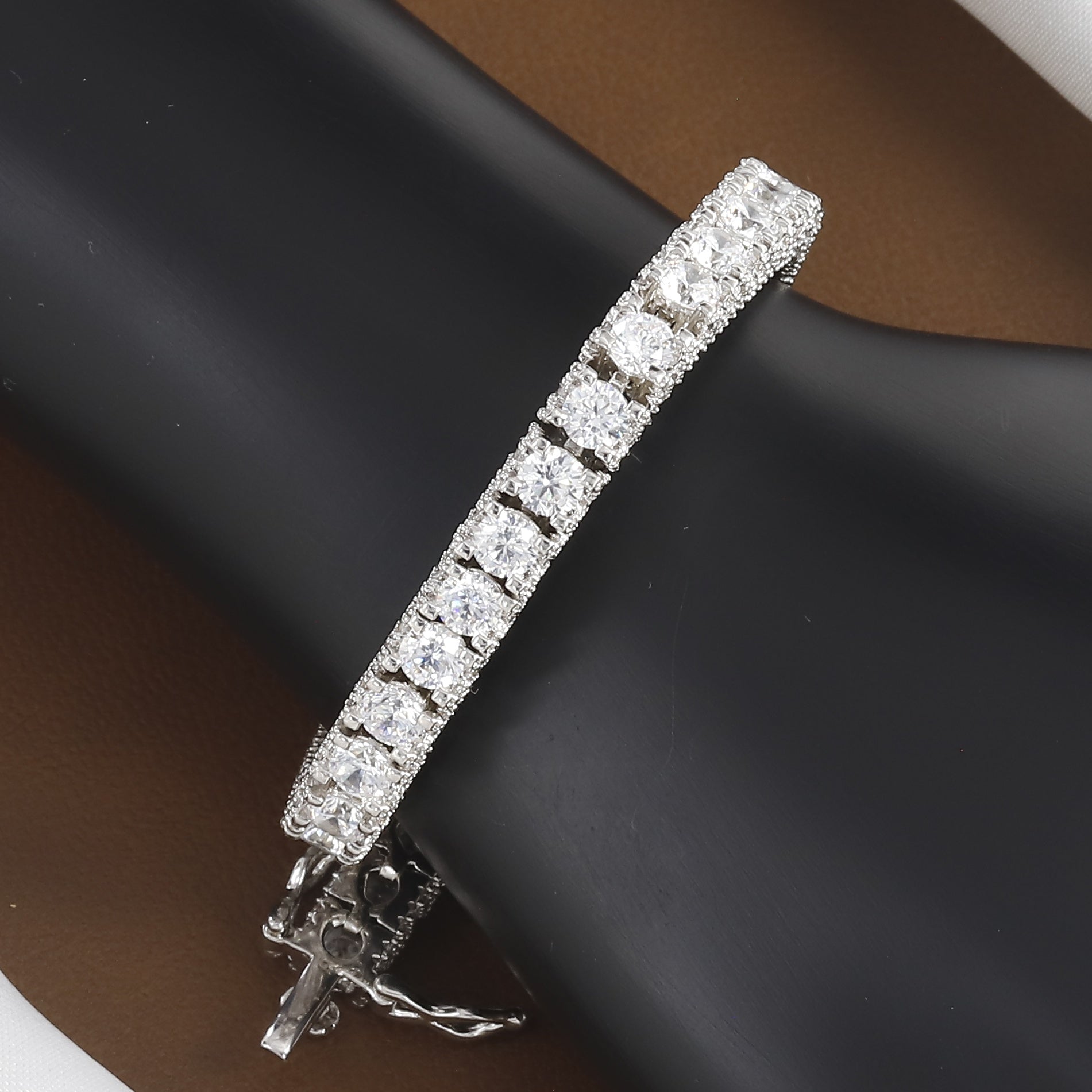 Pave Detail Round Brilliant Cut Classic Tennis Bracelet
