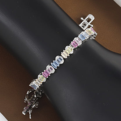 Pastel Multi-Color Baguette Gemstone Line Diamond Bracelet