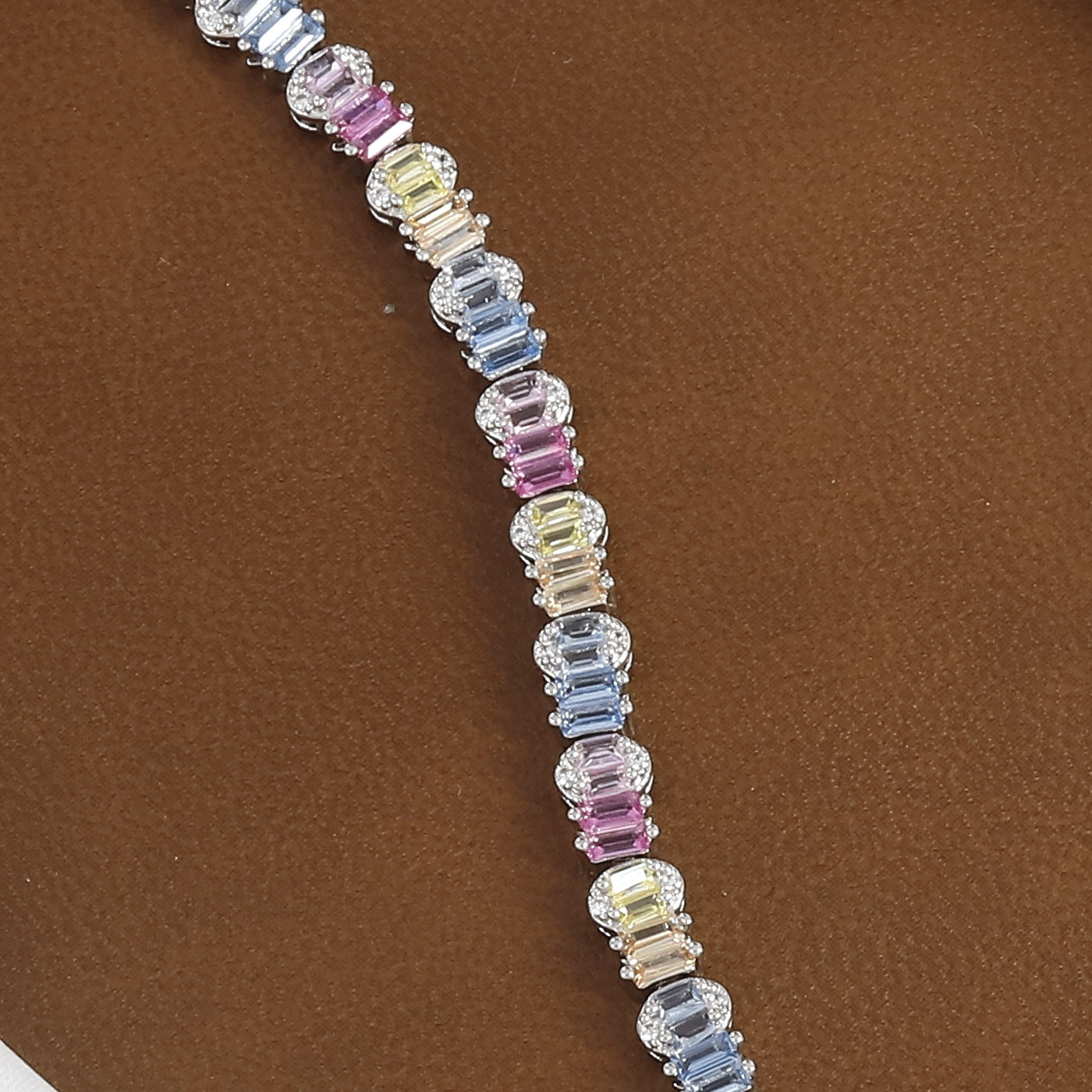 Pastel Multi-Color Baguette Gemstone Line Diamond Bracelet
