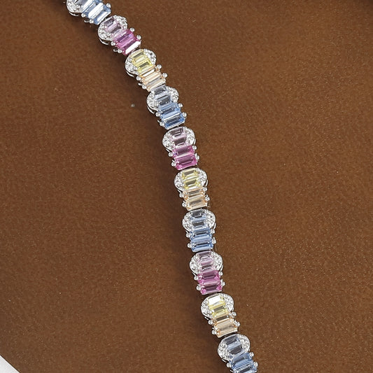 Pastel Multi-Color Baguette Gemstone Line Diamond Bracelet