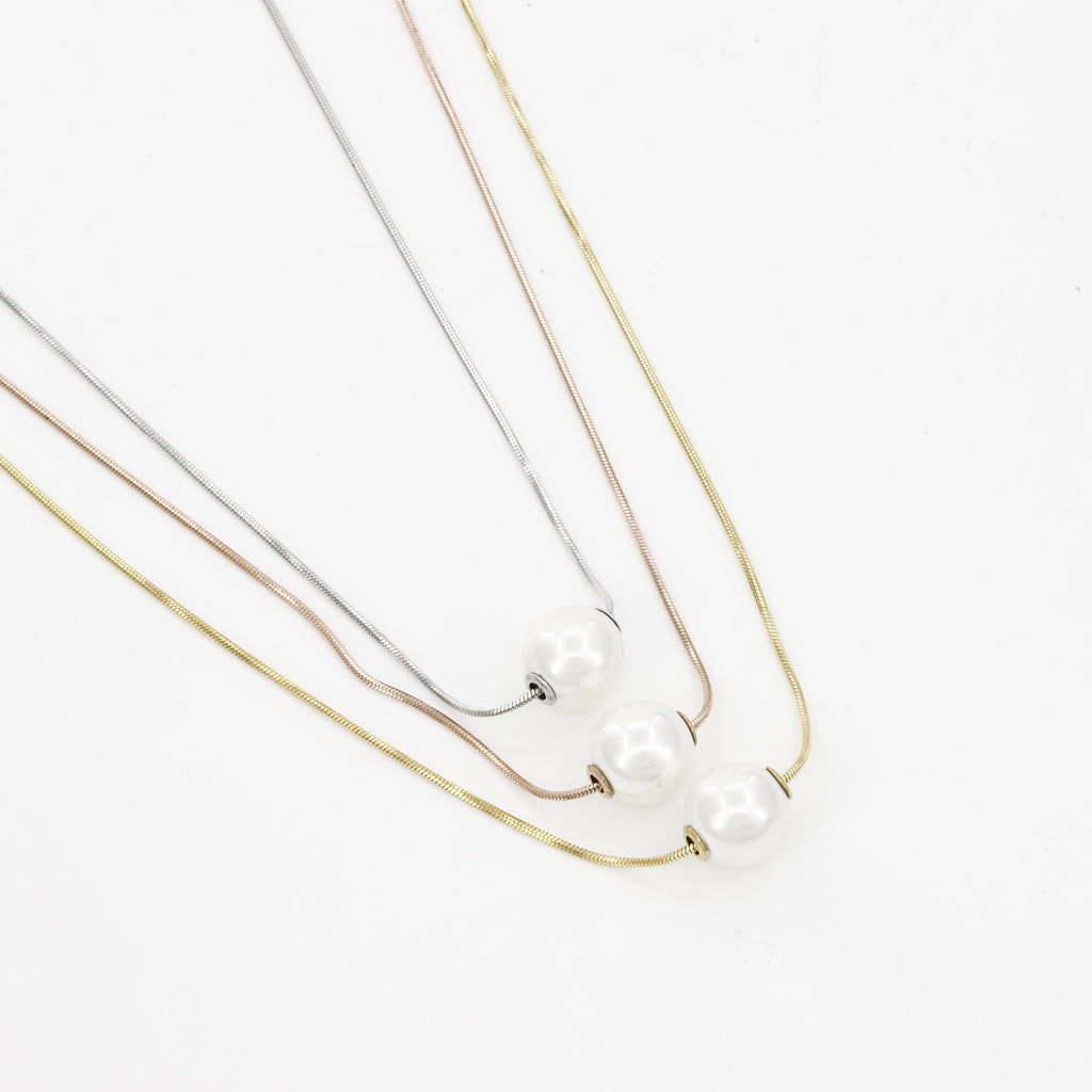 Triple Chain Floating Pearl Necklace