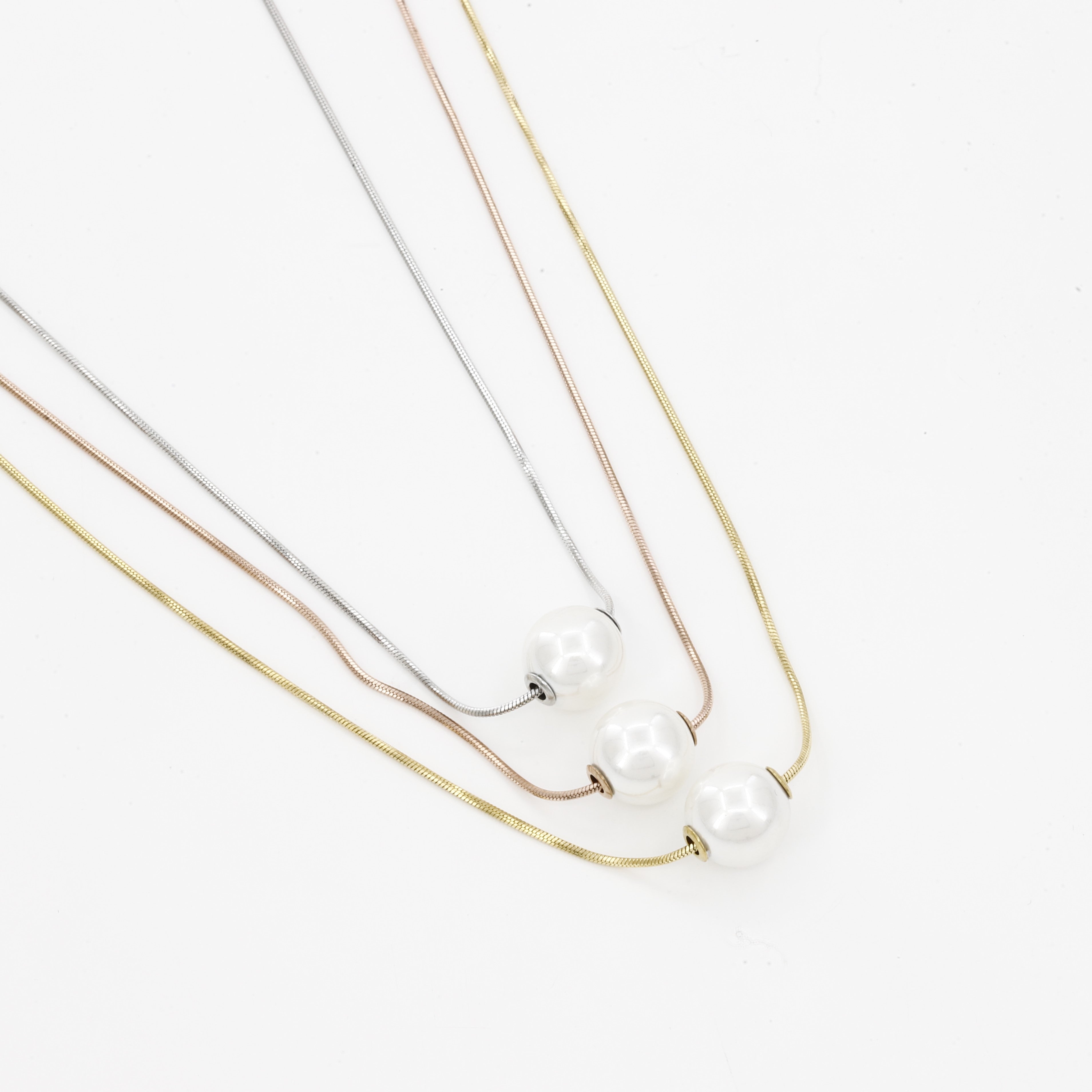 Triple Chain Floating Pearl Necklace