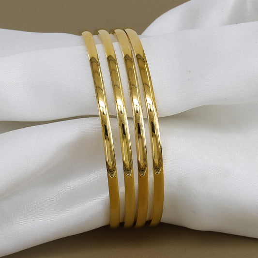Simple No Design Set Of 4 Gold Tone Bangles Set for Daily Wear