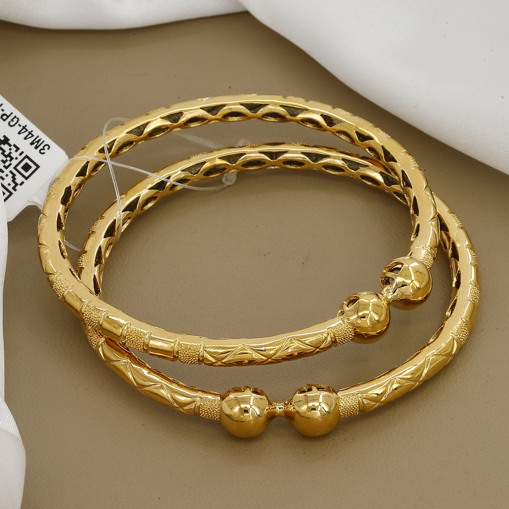 Daily Wear Gold Tone Set Of 2 Bangles with Engraved Design