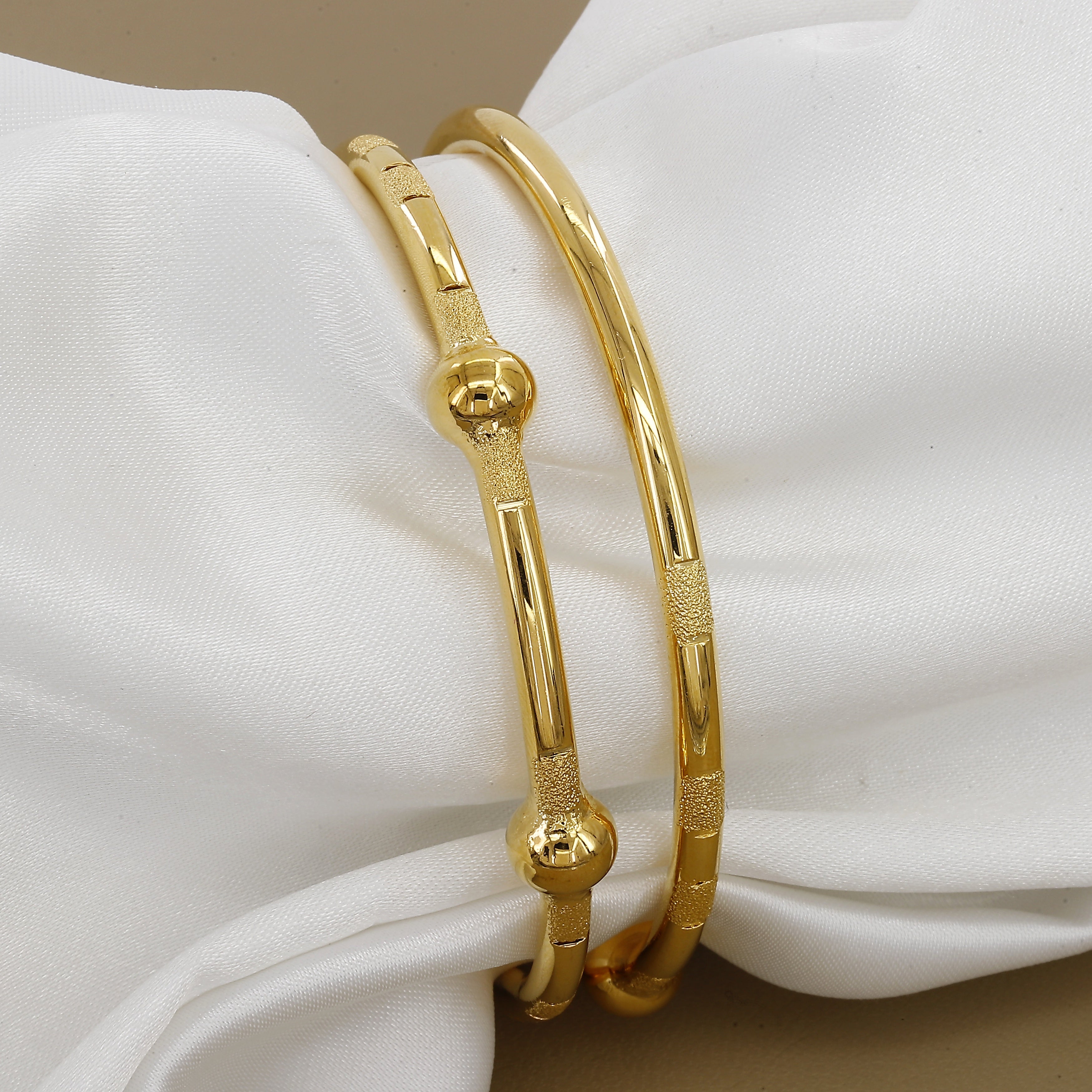 Yellow Gold Toned Set Of 2 Kada Bangles for Daily Wear