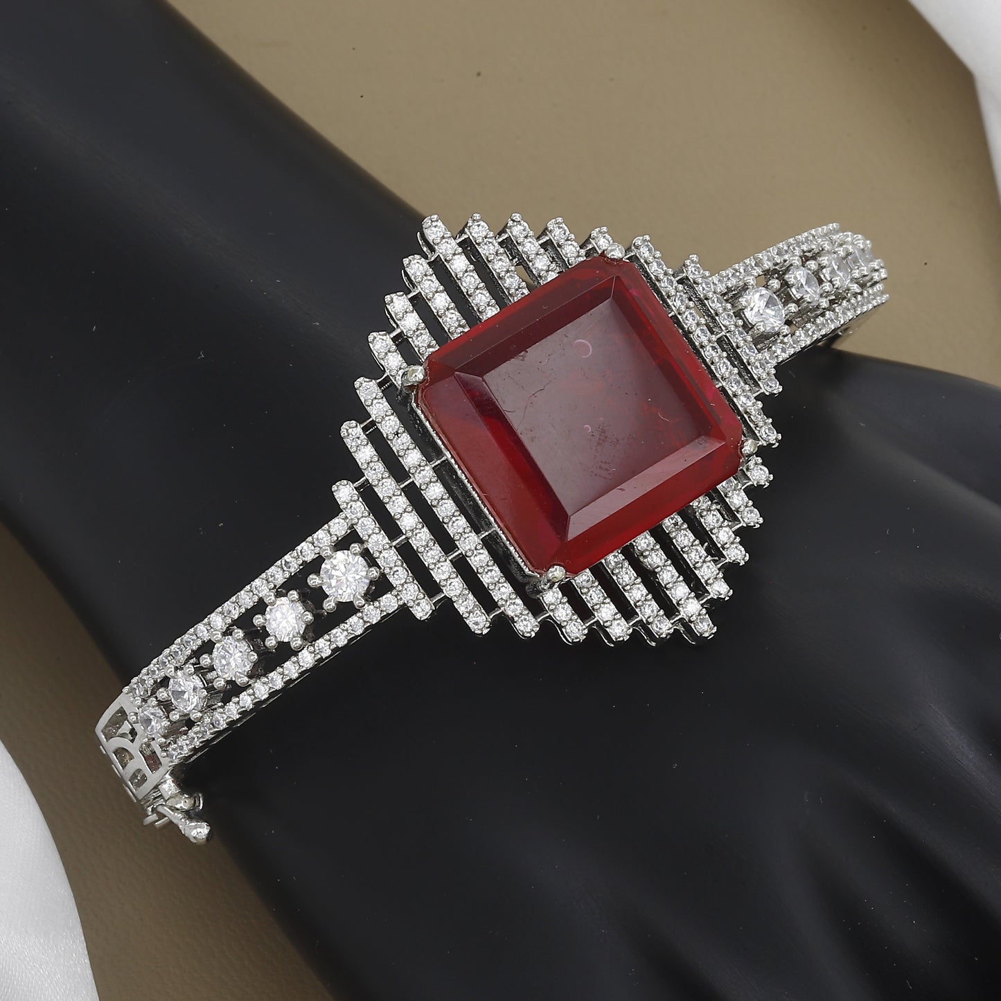 Vintage-Inspired Diamond & Teal Stone Bangle Kada