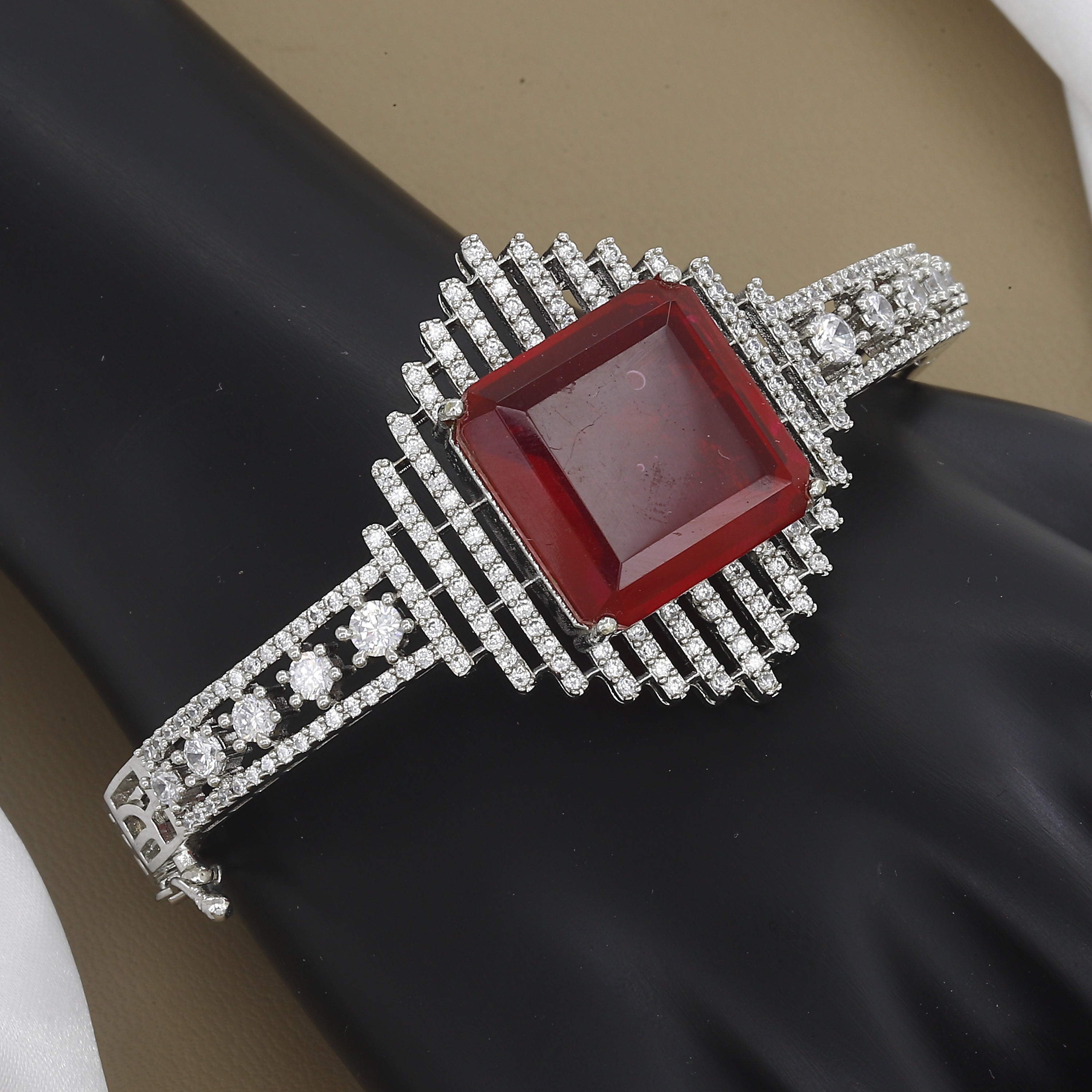 Vintage-Inspired Diamond & Teal Stone Bangle Kada