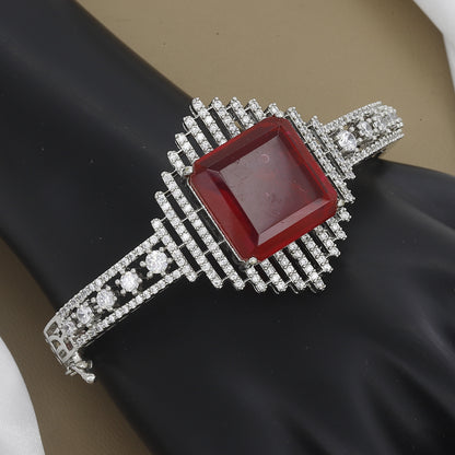 Vintage-Inspired Diamond & Teal Stone Bangle Kada