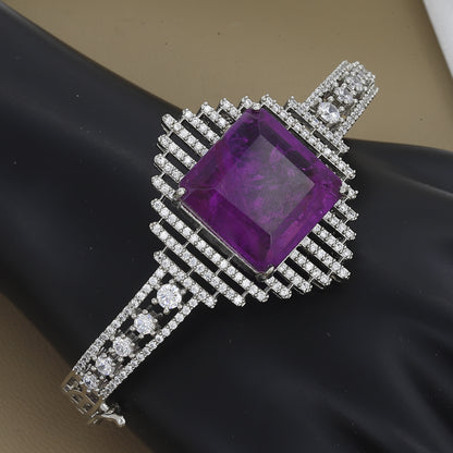 Vintage-Inspired Diamond & Teal Stone Bangle Kada