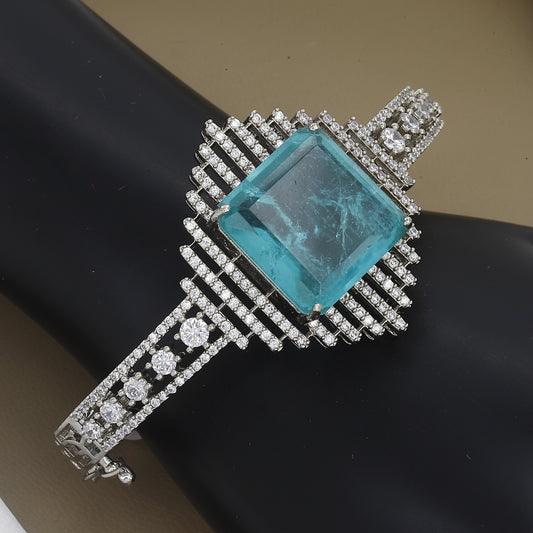 Vintage-Inspired Diamond & Teal Stone Bangle Kada