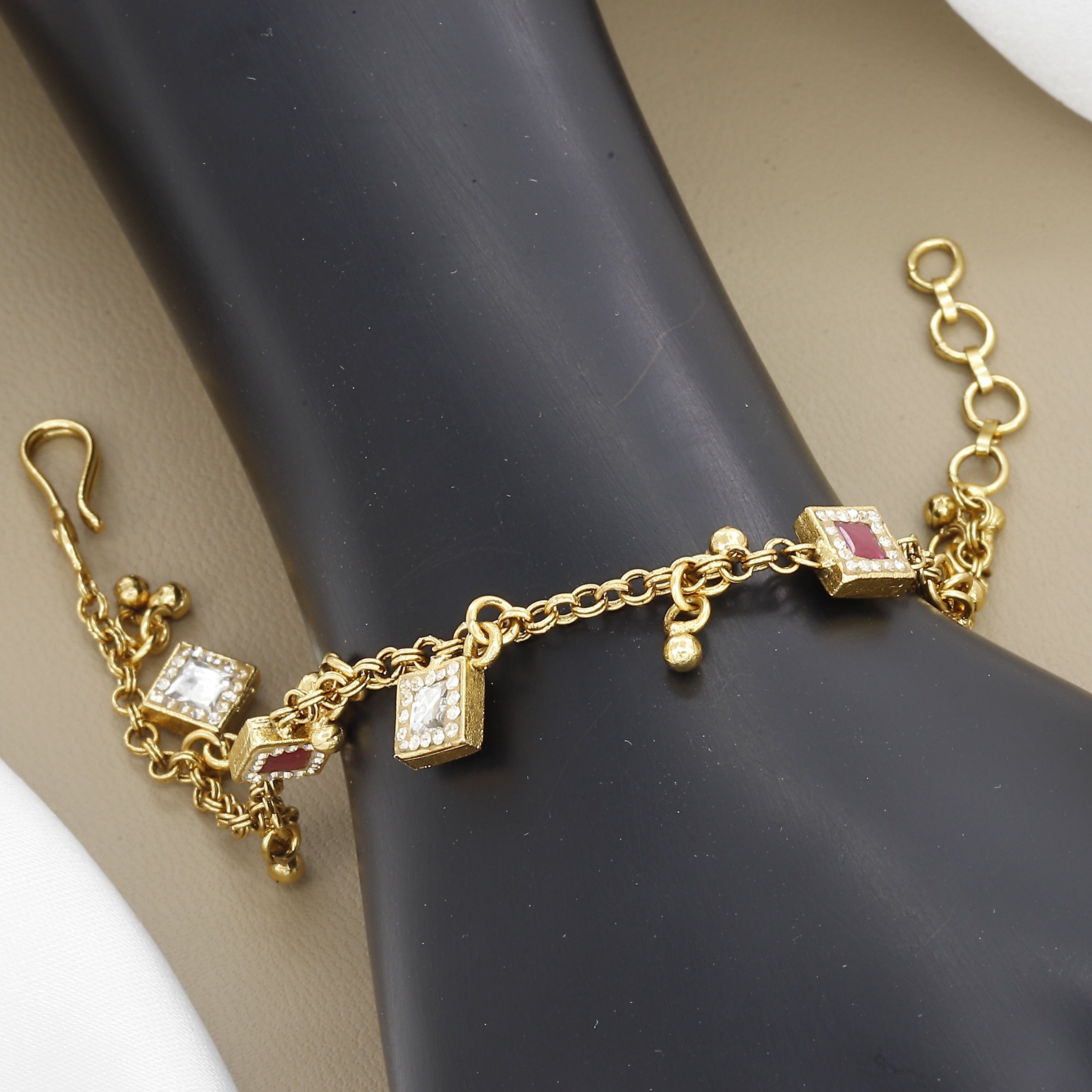 Minimalist Rajwadi Gold Tone Bracelet with Cube CZ