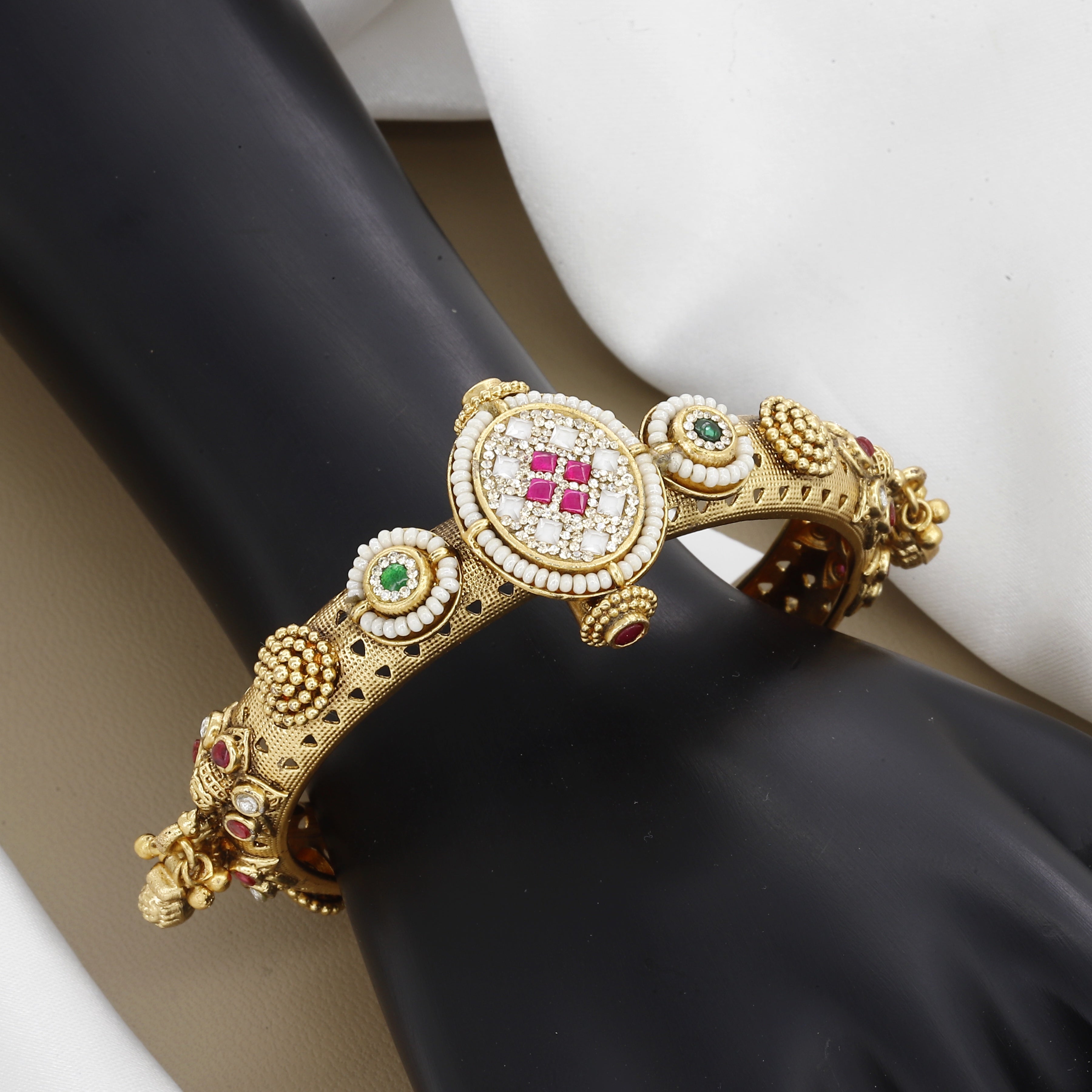 Antique Traditional Bangle with Pearl & Ruby Accents