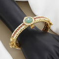 Polki Style Green & Ruby Stone Broad Antique Bangle Kada