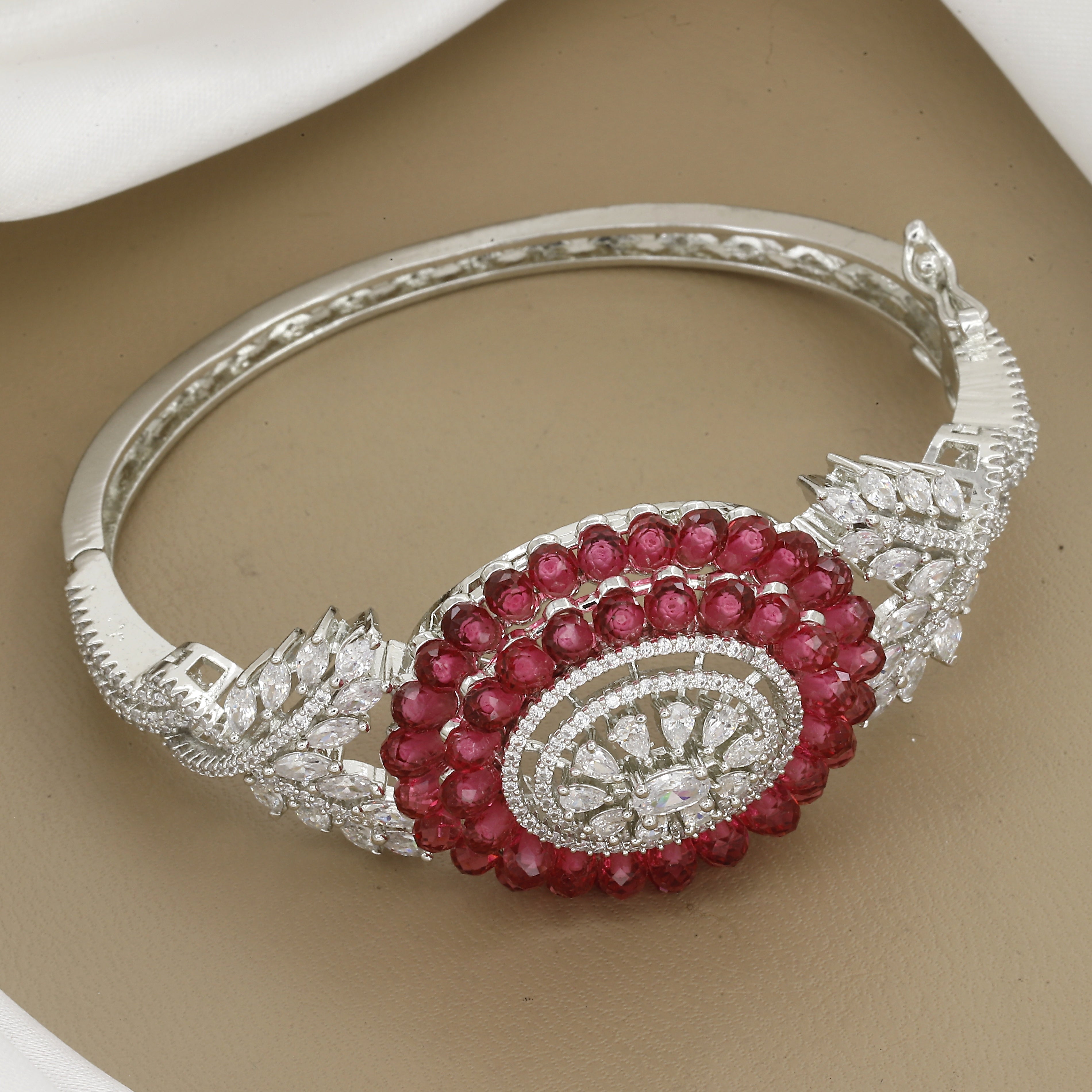 Elegant Gemstone Accents Diamond Kada with Colors