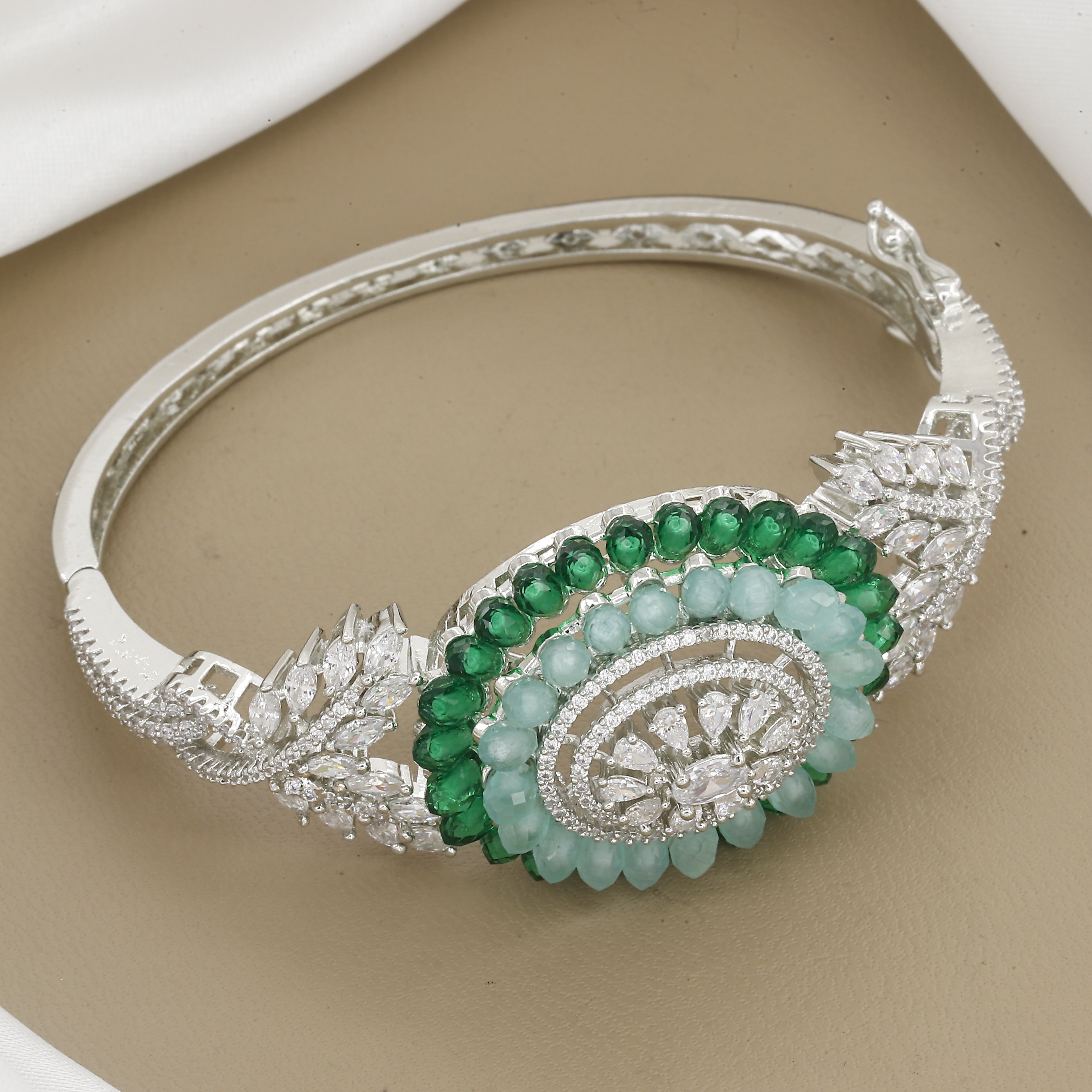 Elegant Gemstone Accents Diamond Kada with Colors