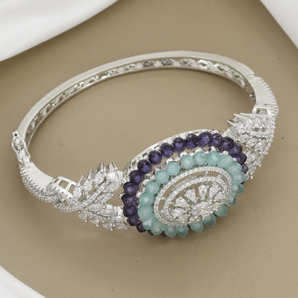 Elegant Gemstone Accents Diamond Kada with Colors