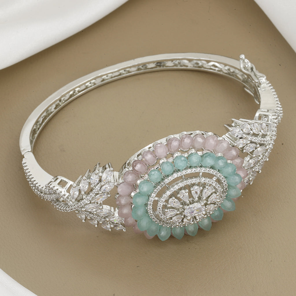 Elegant Gemstone Accents Diamond Kada with Colors