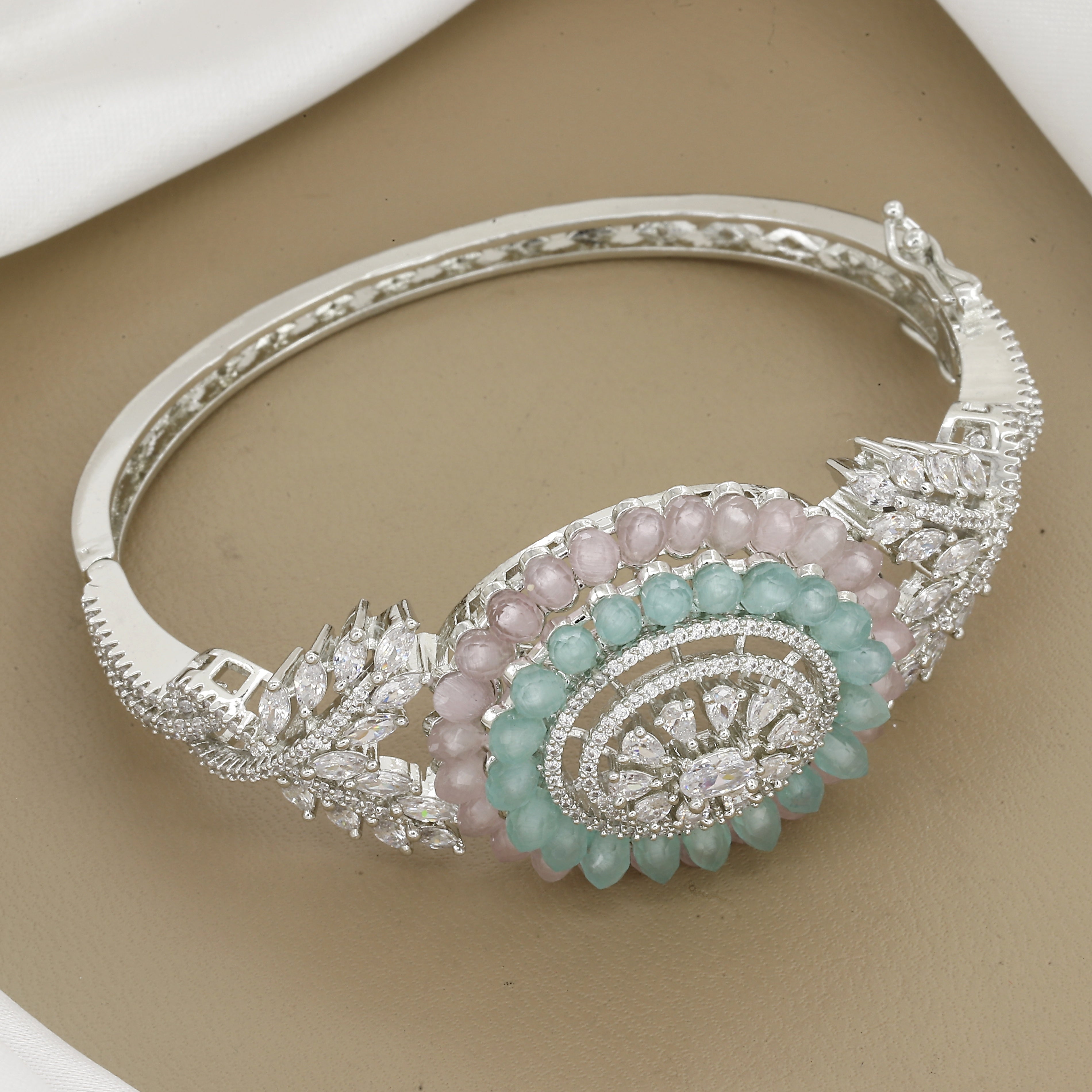 Elegant Gemstone Accents Diamond Kada with Colors