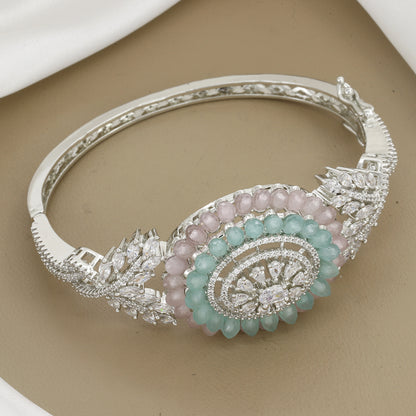 Elegant Gemstone Accents Diamond Kada with Colors