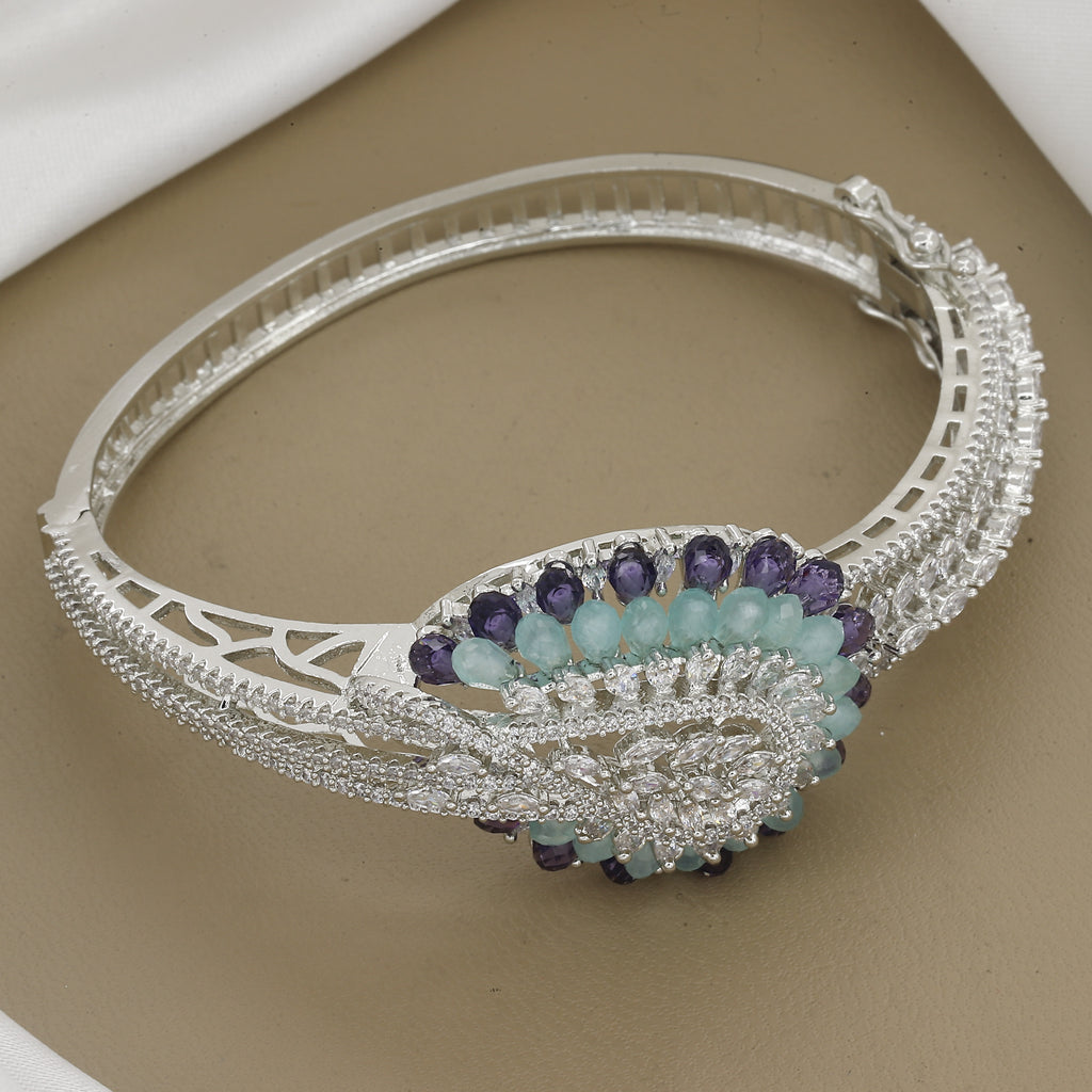 Designer Purple Gemstones Diamond Kada With Colors