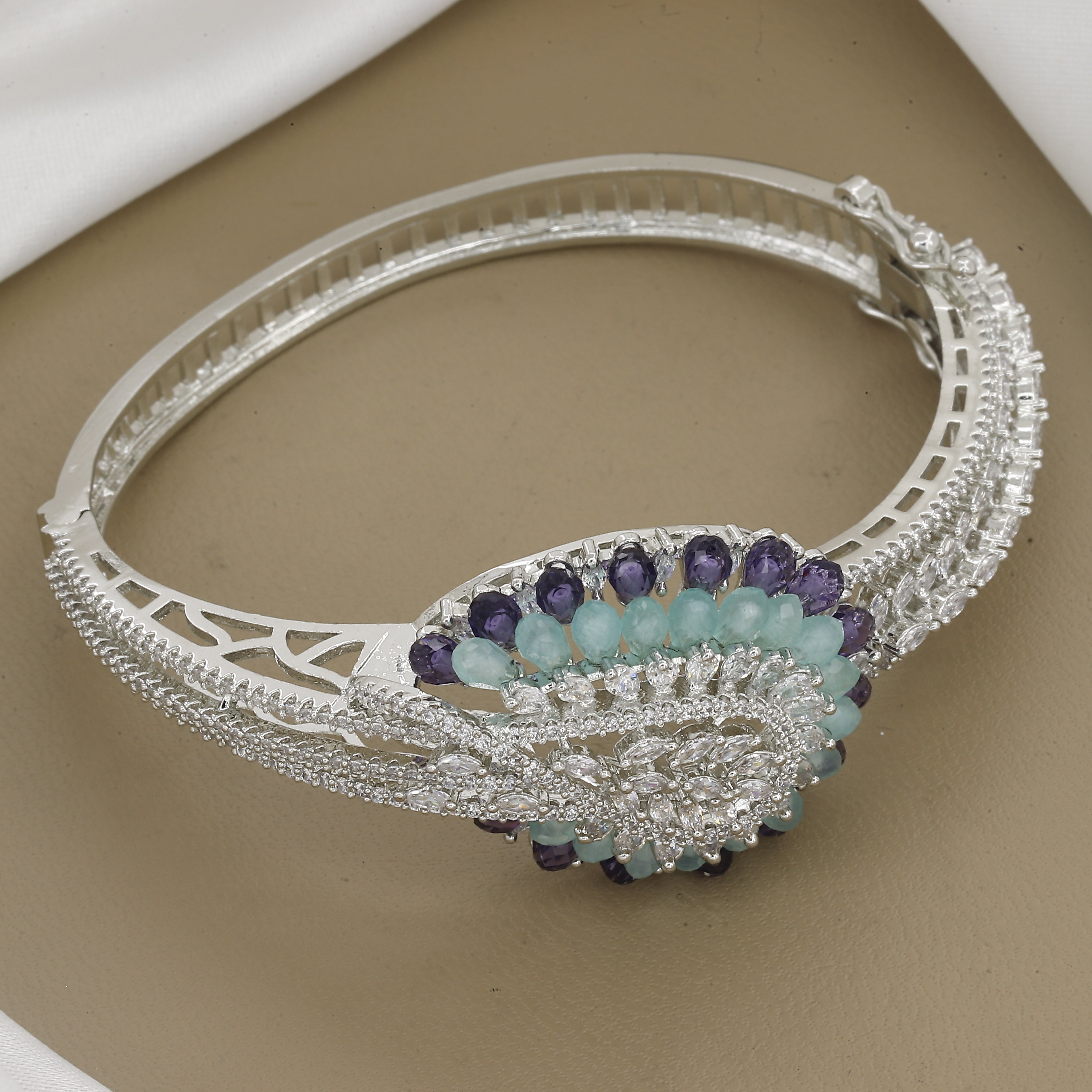 Designer Purple Gemstones Diamond Kada With Colors