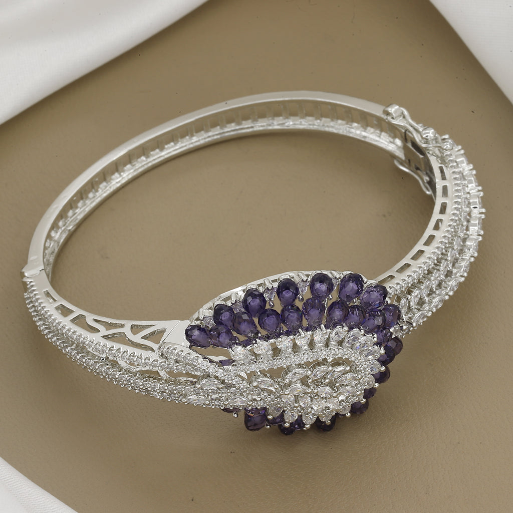 Designer Purple Gemstones Diamond Kada With Colors