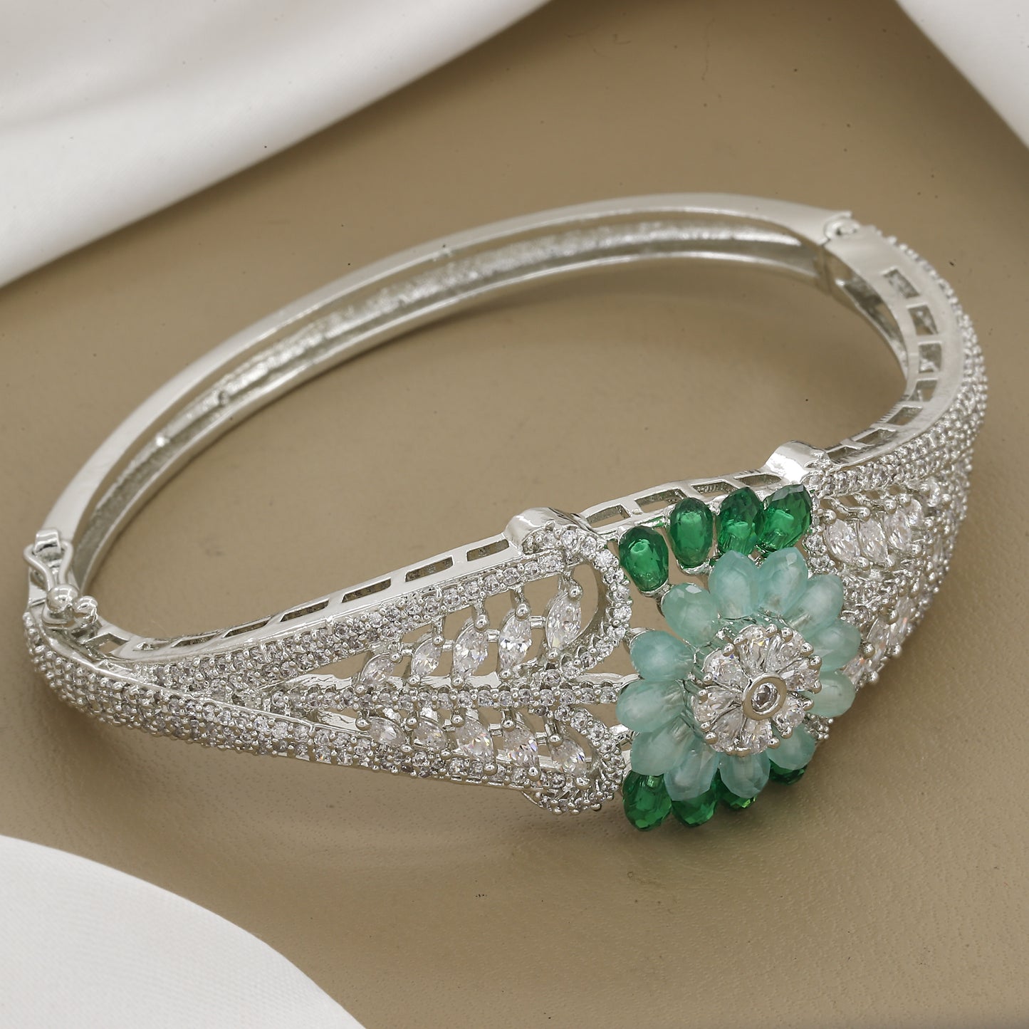 Elegant Stone Floral Design Elegant Diamond Kada With Colors