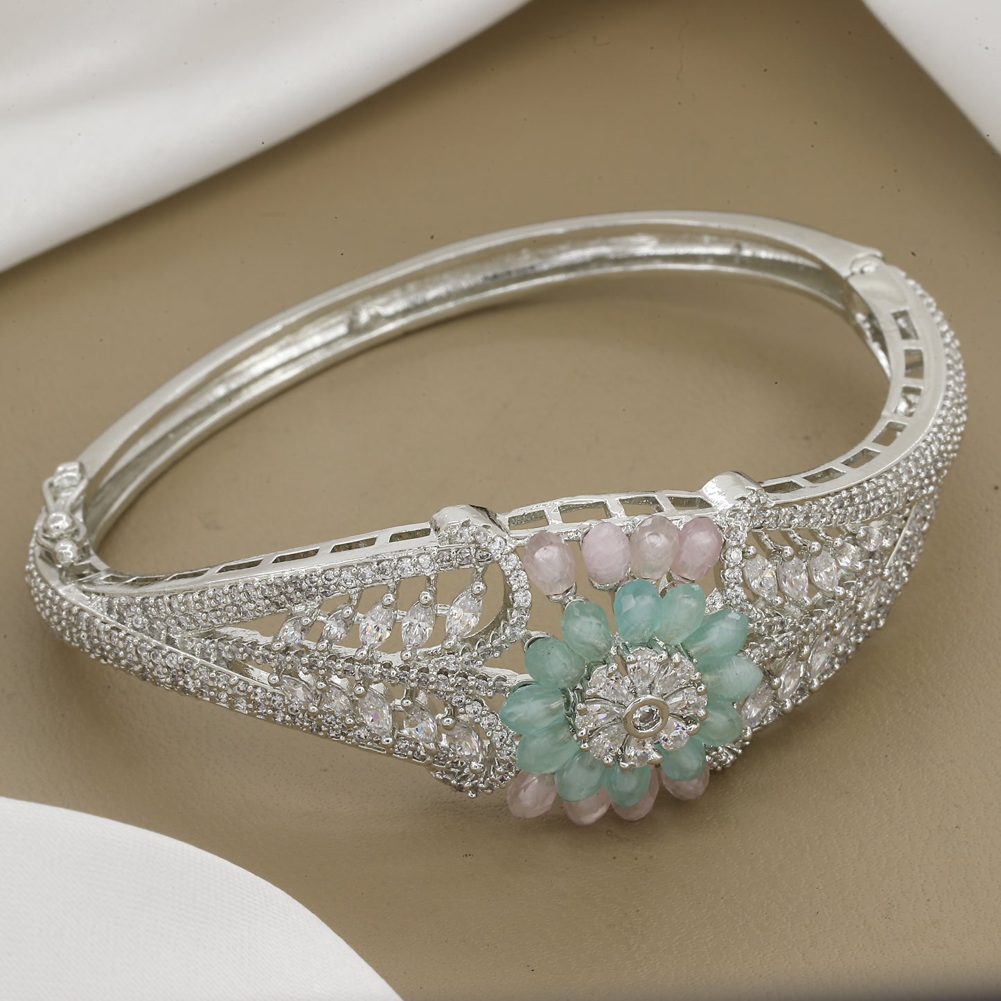 Elegant Stone Floral Design Elegant Diamond Kada With Colors