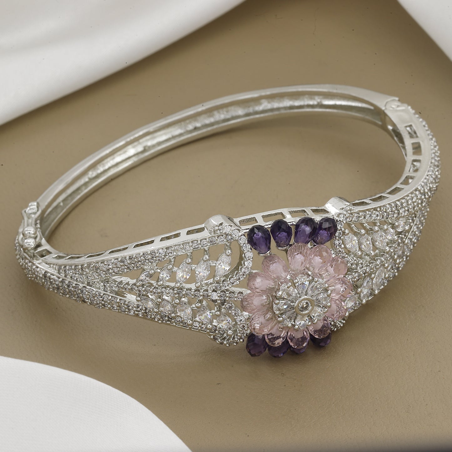 Elegant Stone Floral Design Elegant Diamond Kada With Colors